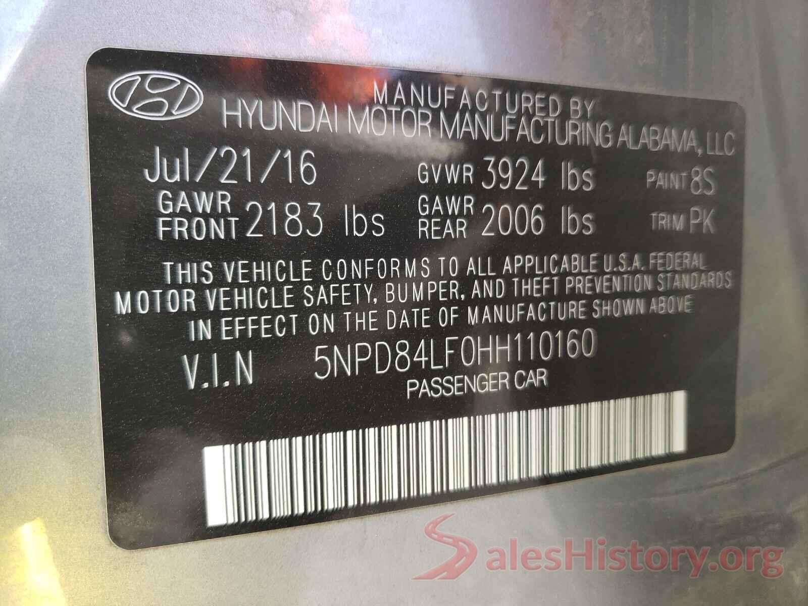 5NPD84LF0HH110160 2017 HYUNDAI ELANTRA