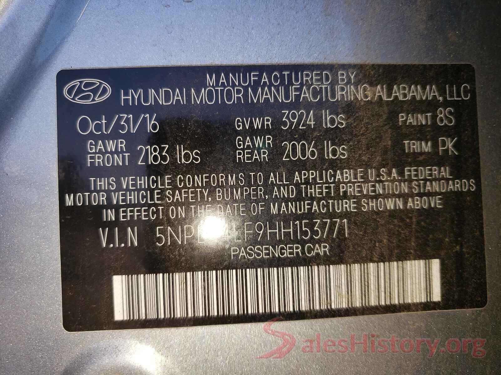 5NPD74LF9HH153771 2017 HYUNDAI ELANTRA