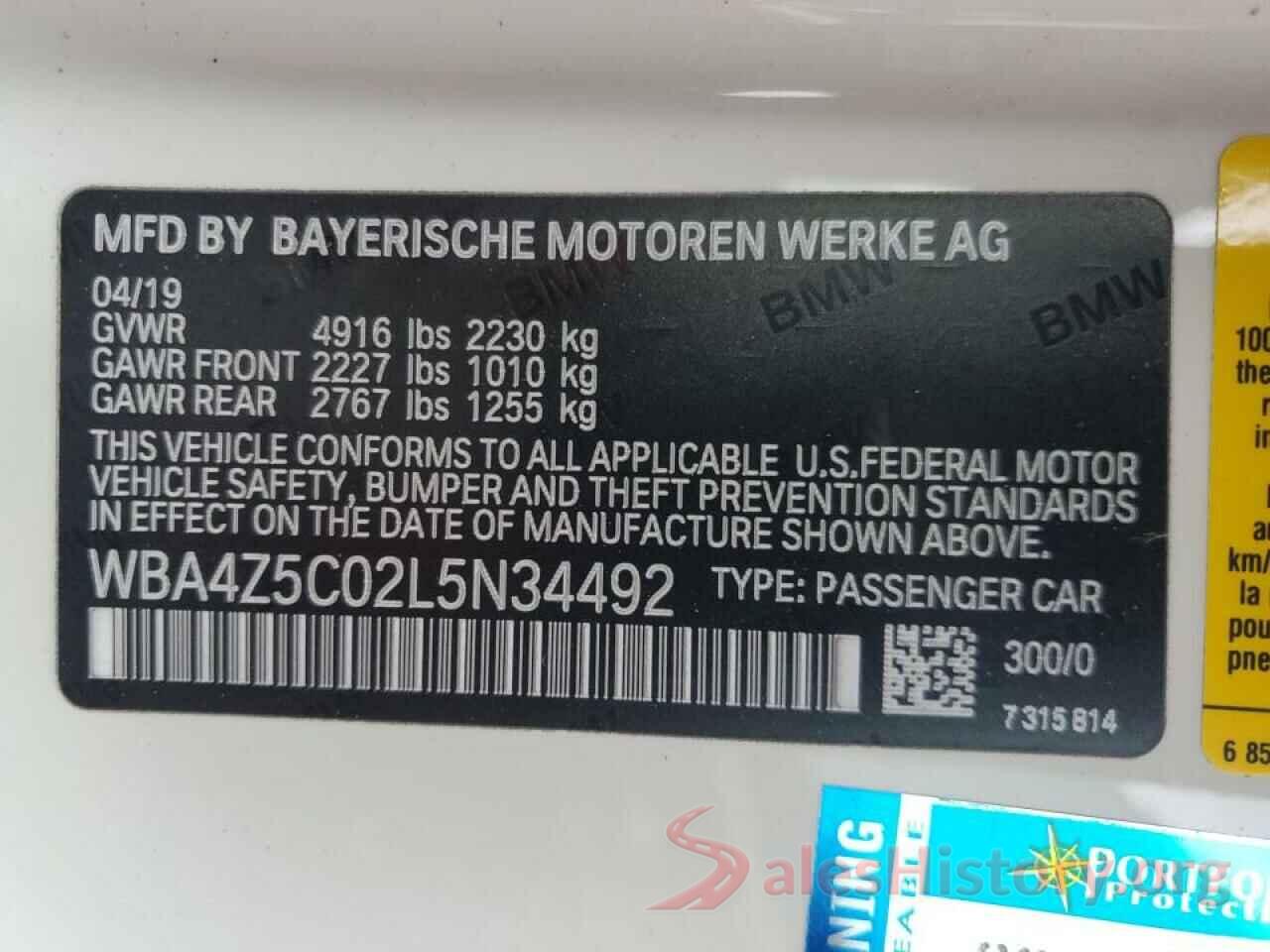 WBA4Z5C02L5N34492 2020 BMW 4 SERIES