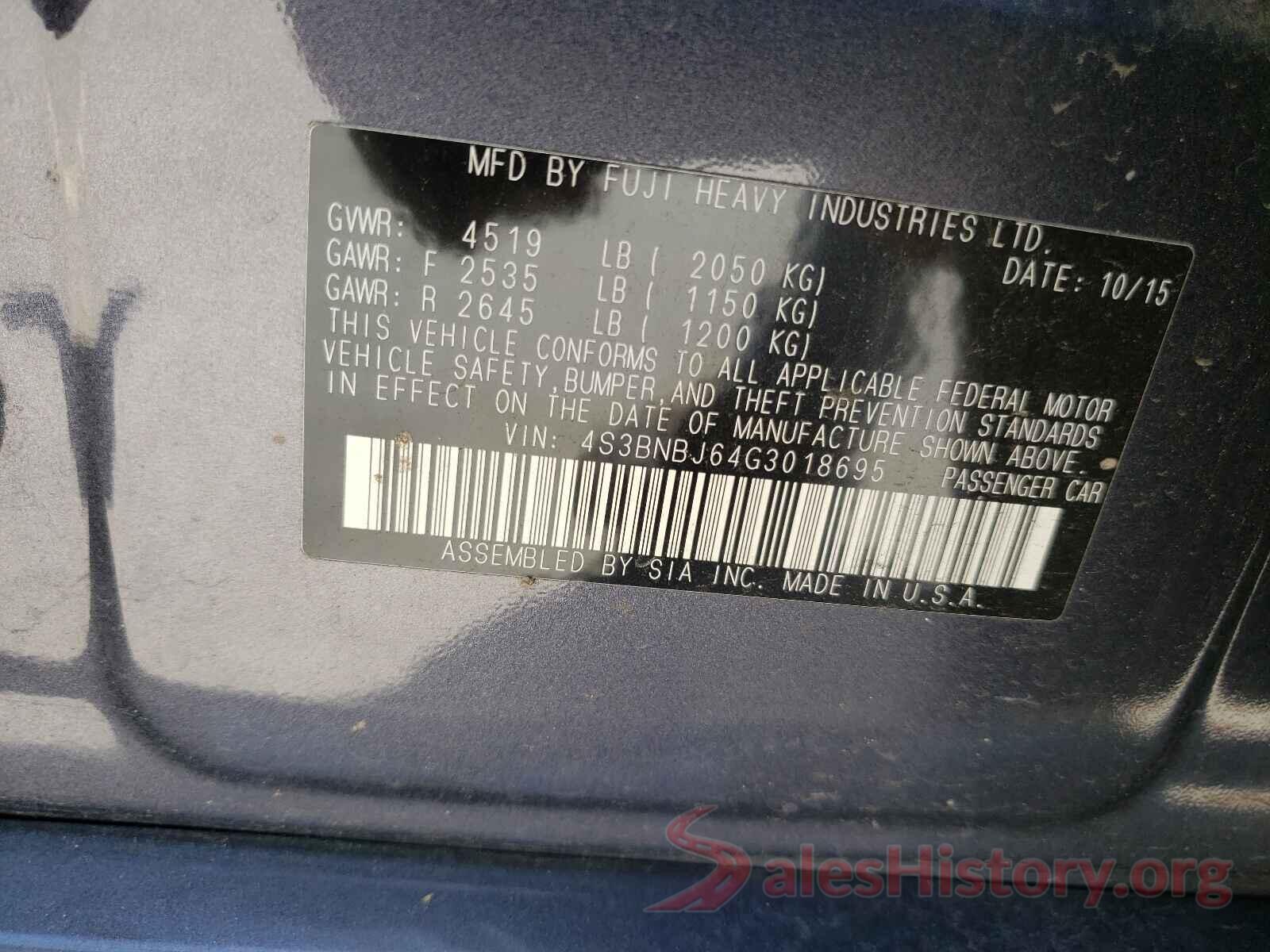 4S3BNBJ64G3018695 2016 SUBARU LEGACY