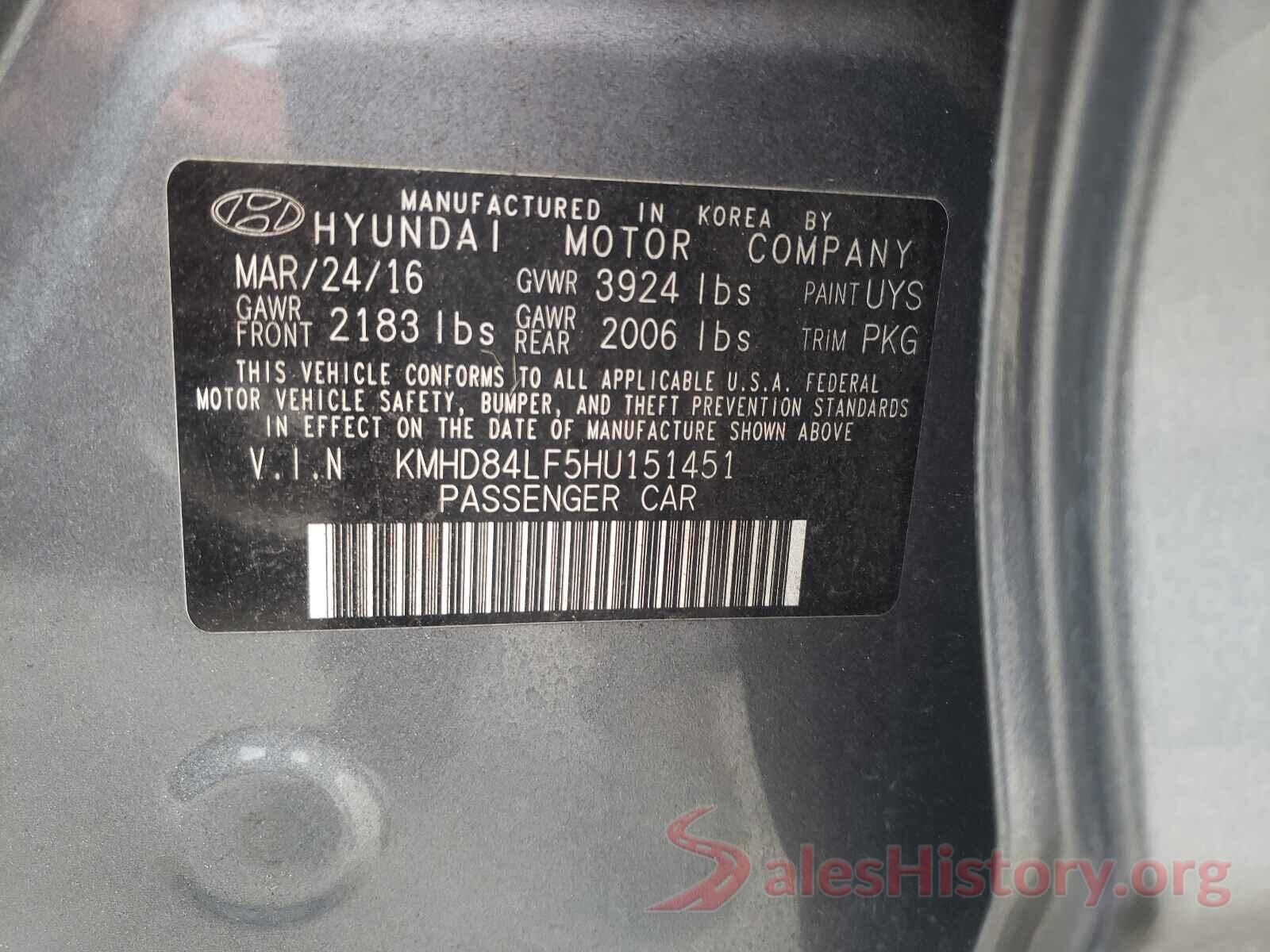 KMHD84LF5HU151451 2017 HYUNDAI ELANTRA