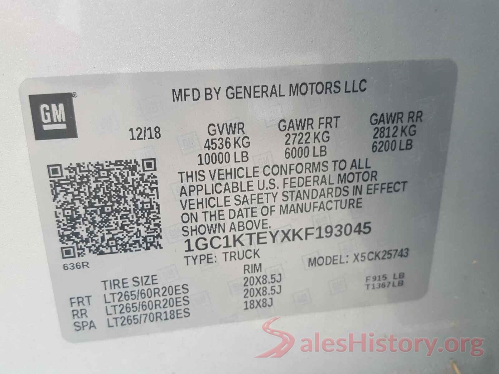 1GC1KTEYXKF193045 2019 CHEVROLET SILVERADO