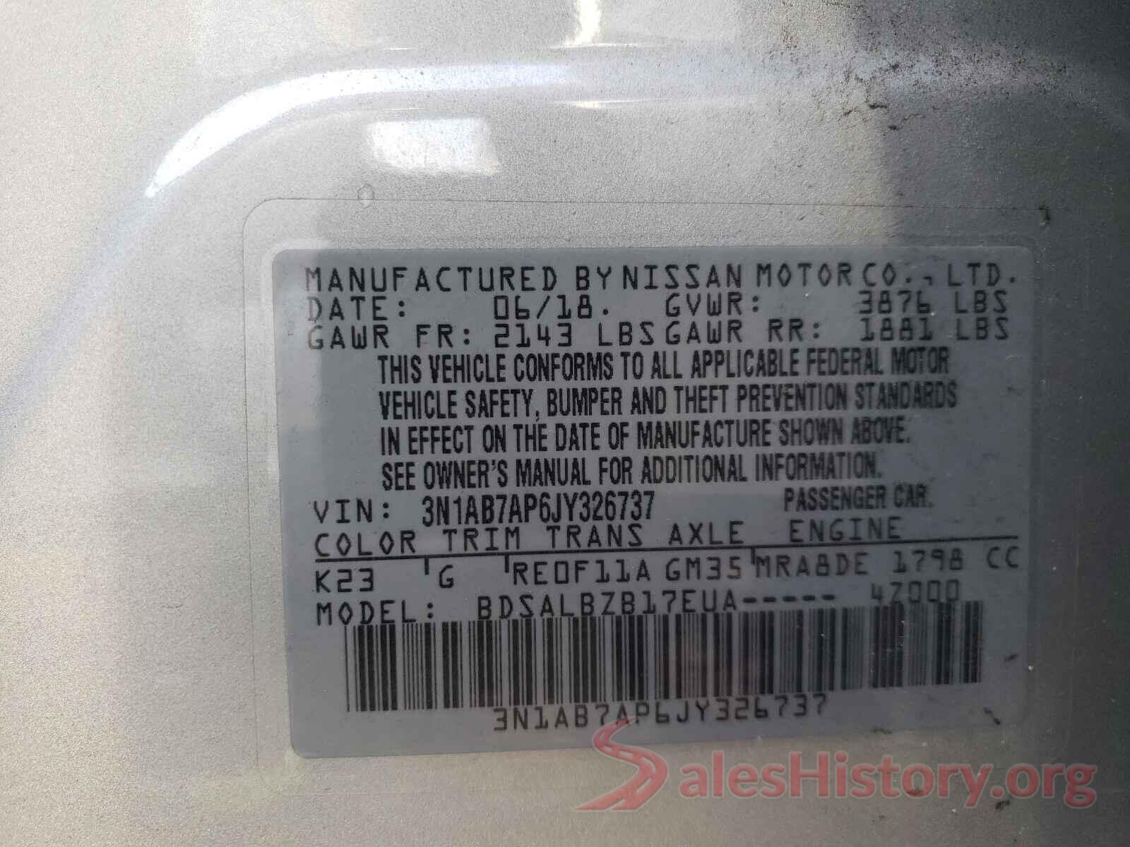 3N1AB7AP6JY326737 2018 NISSAN SENTRA