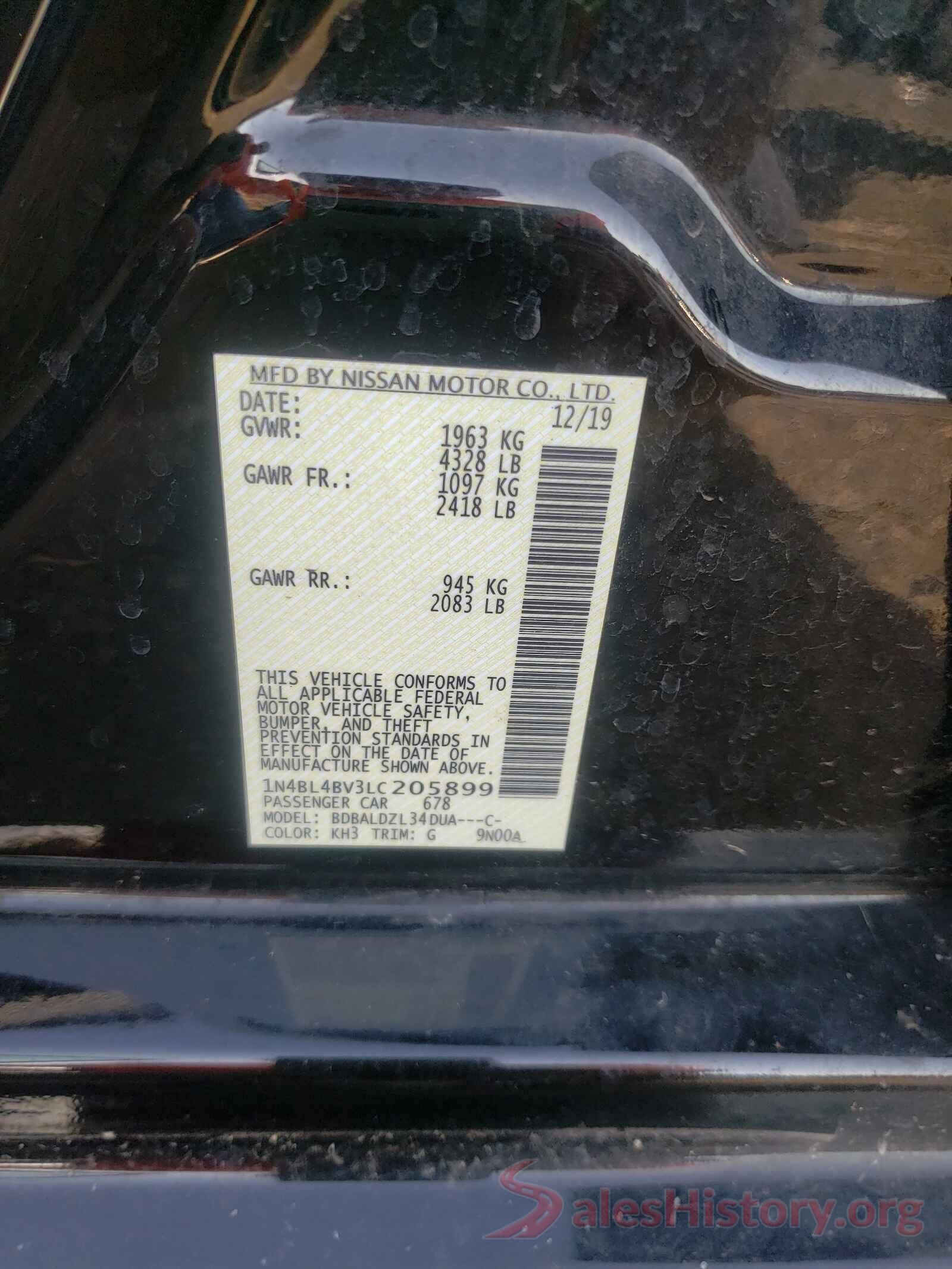 1N4BL4BV3LC205899 2020 NISSAN ALTIMA