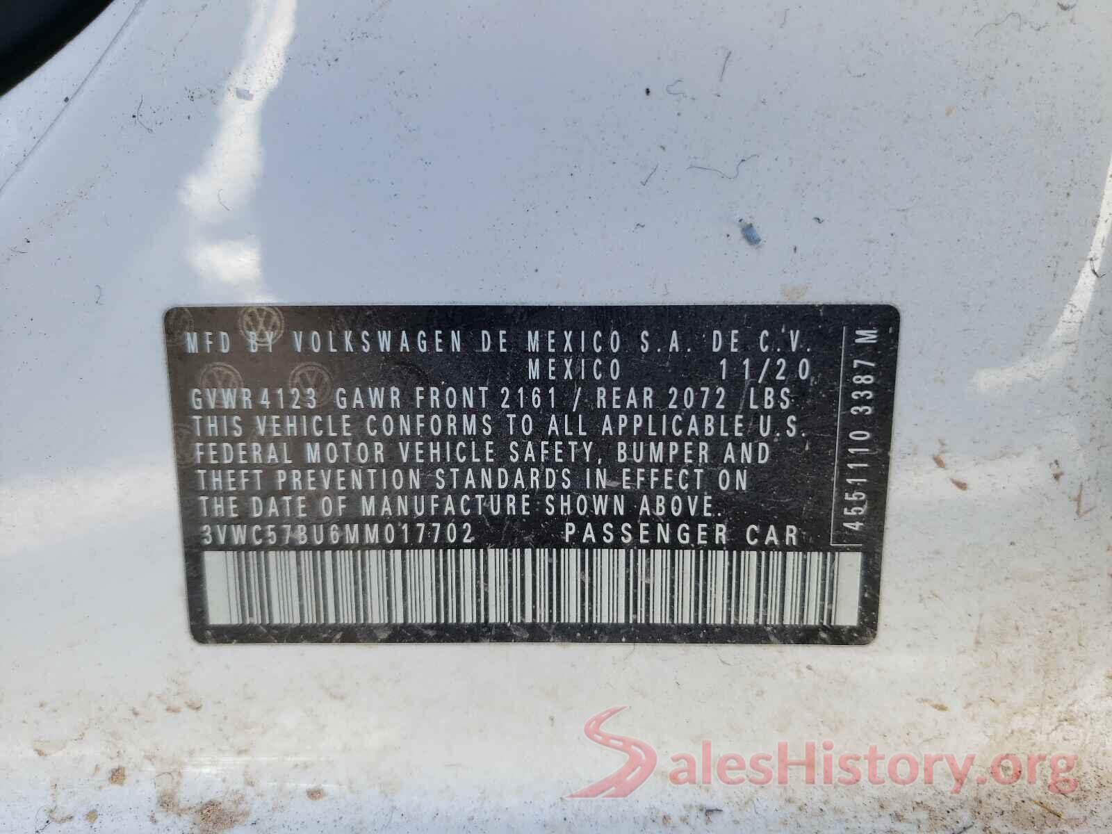 3VWC57BU6MM017702 2021 VOLKSWAGEN JETTA