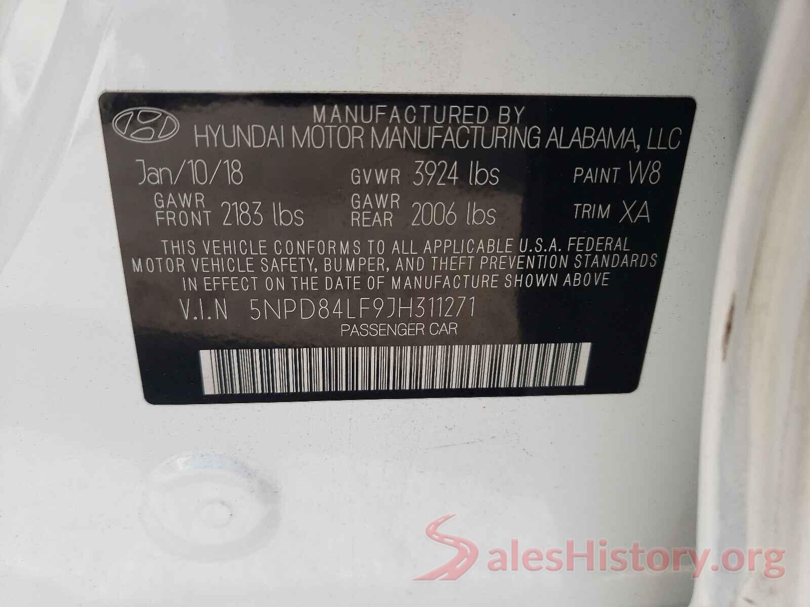 5NPD84LF9JH311271 2018 HYUNDAI ELANTRA