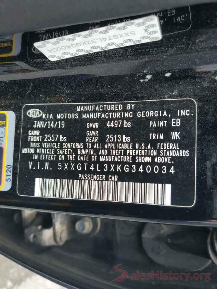 5XXGT4L3XKG340034 2019 KIA OPTIMA