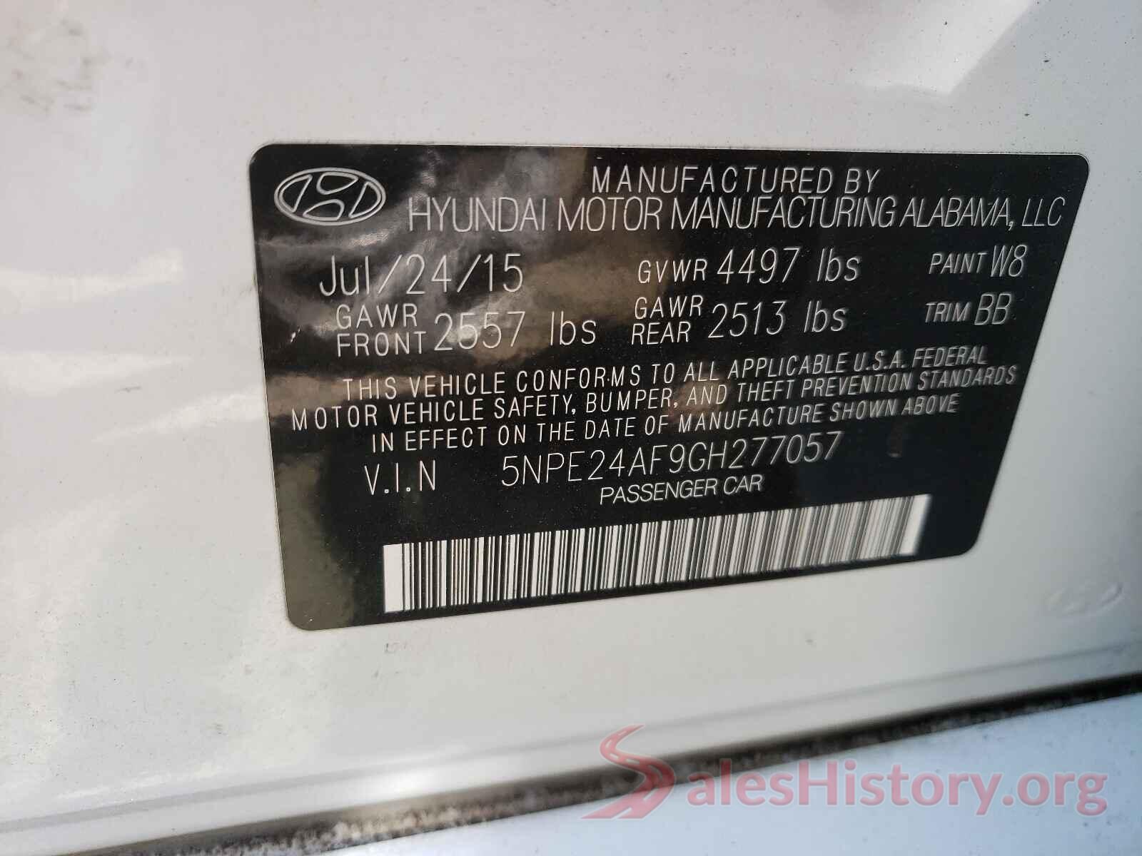 5NPE24AF9GH277057 2016 HYUNDAI SONATA