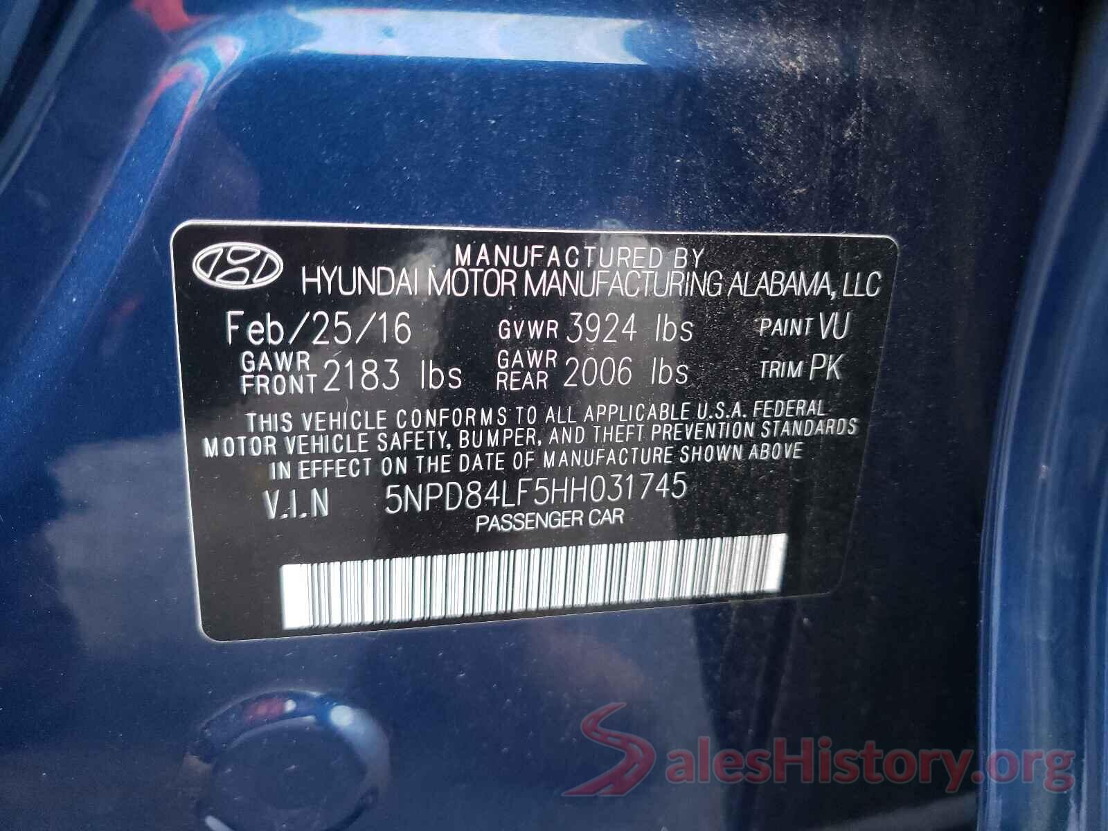 5NPD84LF5HH031745 2017 HYUNDAI ELANTRA