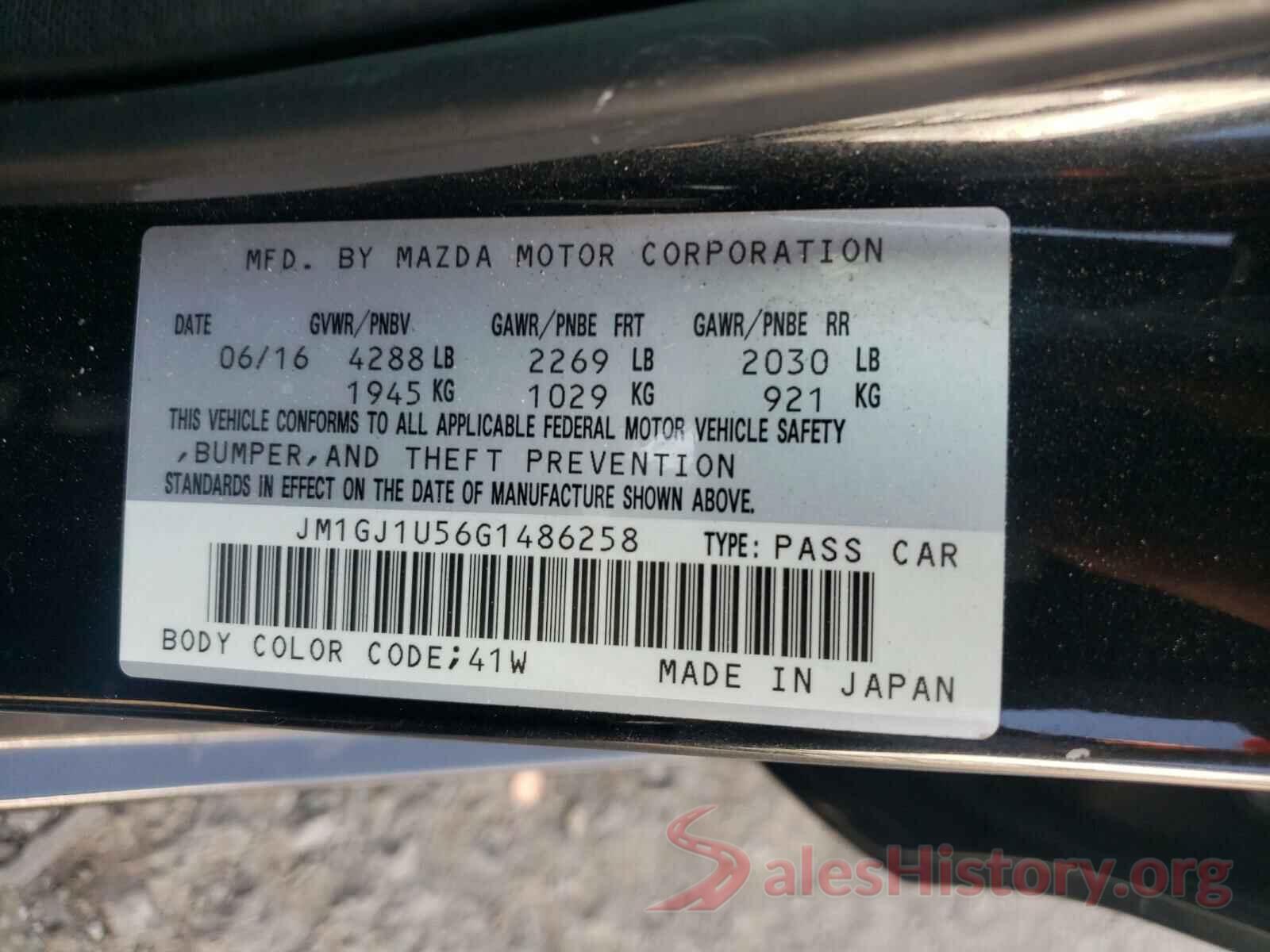 JM1GJ1U56G1486258 2016 MAZDA 6