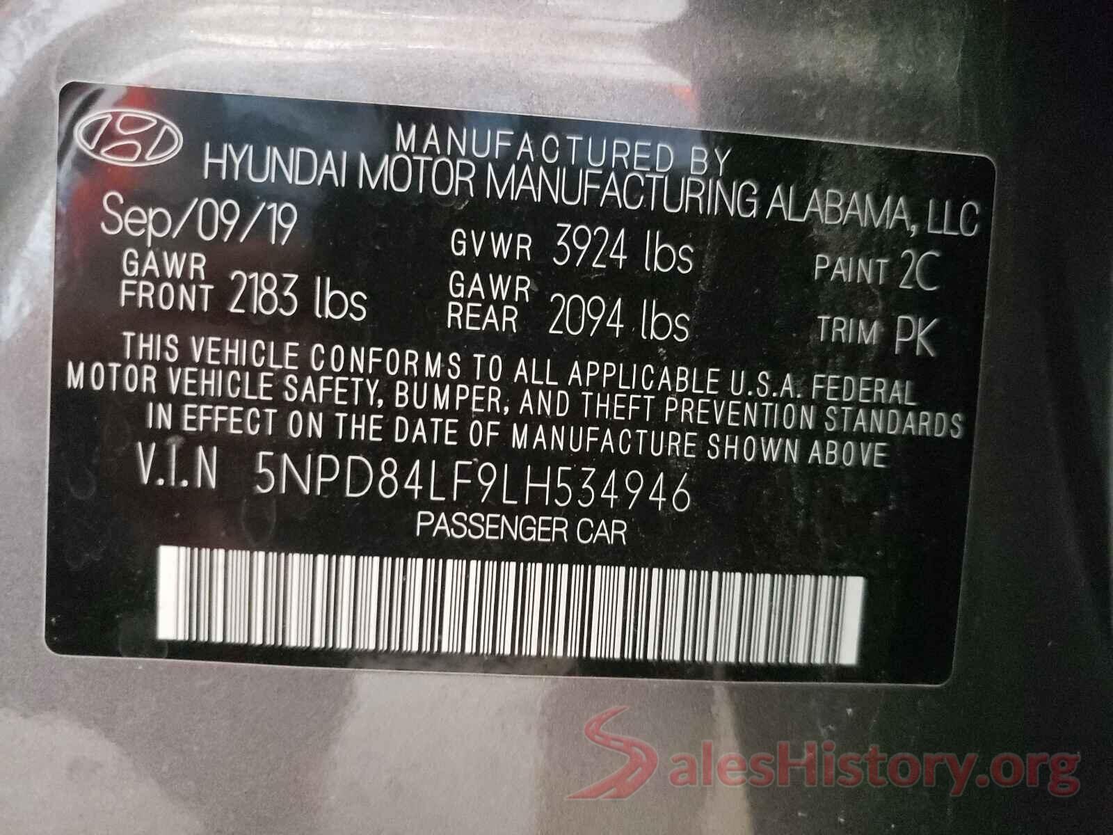 5NPD84LF9LH534946 2020 HYUNDAI ELANTRA