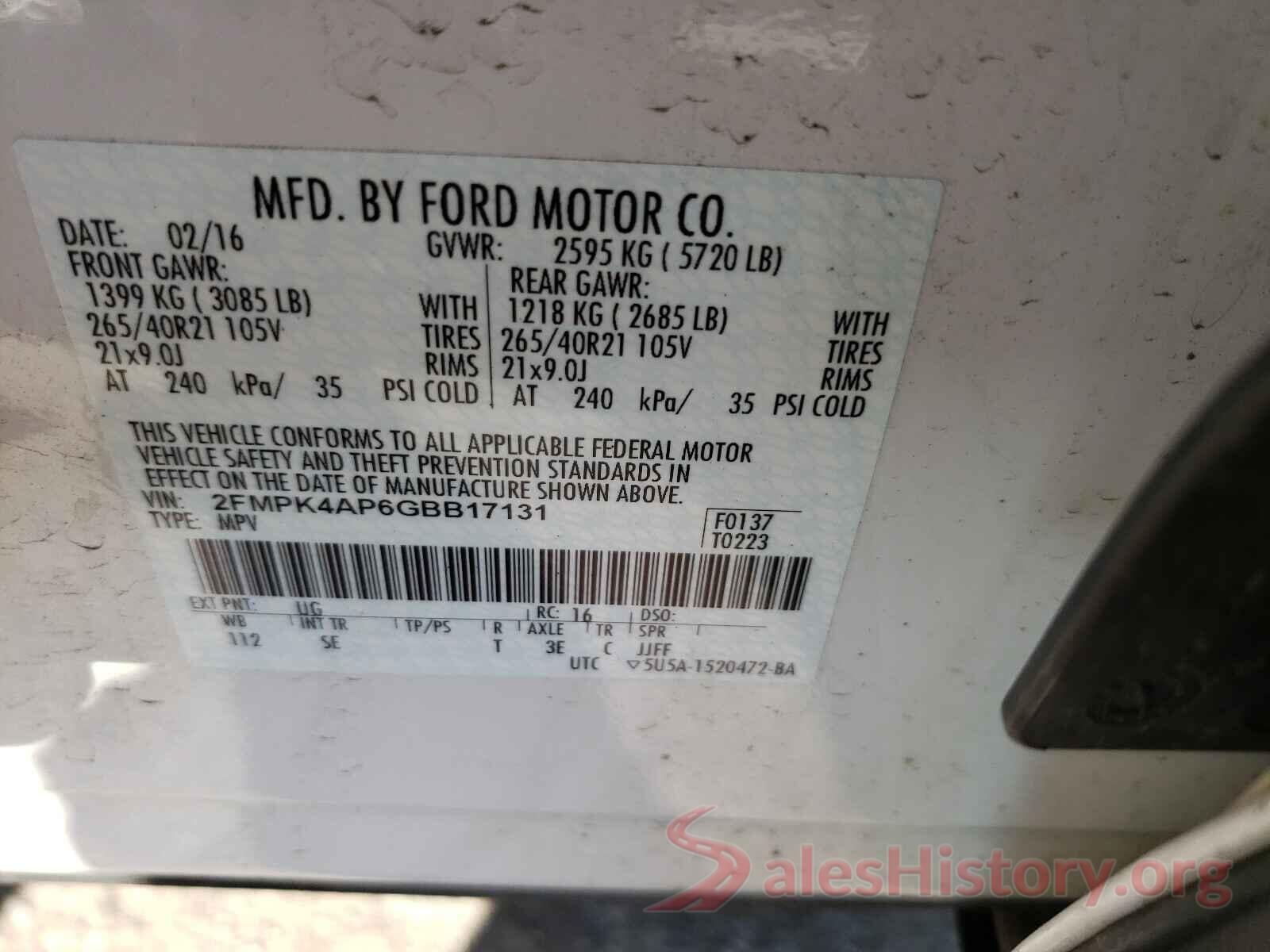 2FMPK4AP6GBB17131 2016 FORD EDGE