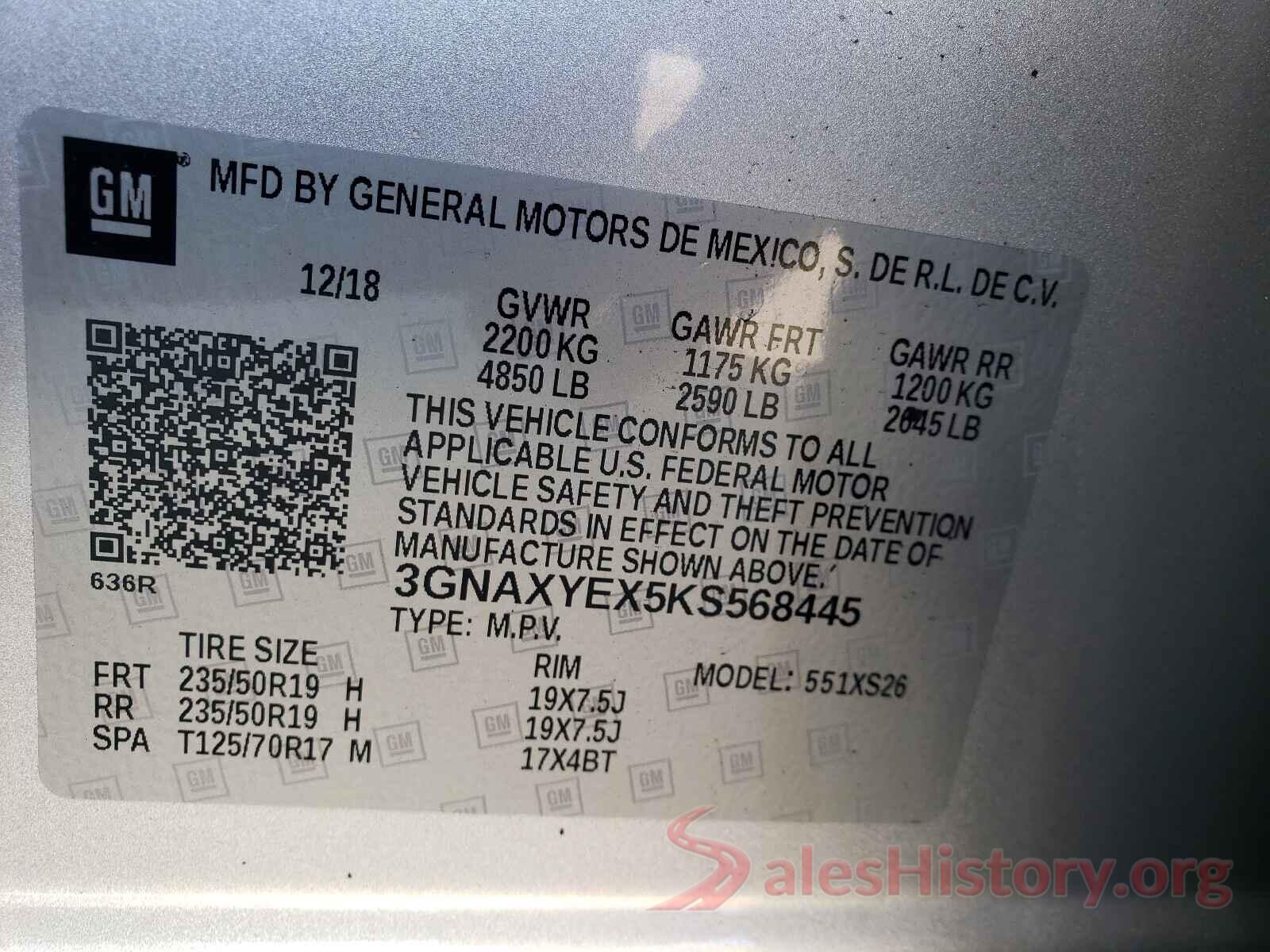 3GNAXYEX5KS568445 2019 CHEVROLET EQUINOX