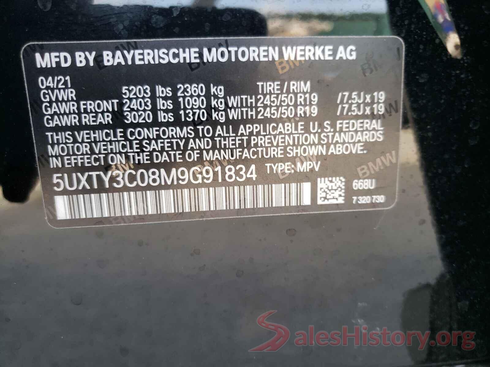 5UXTY3C08M9G91834 2021 BMW X3