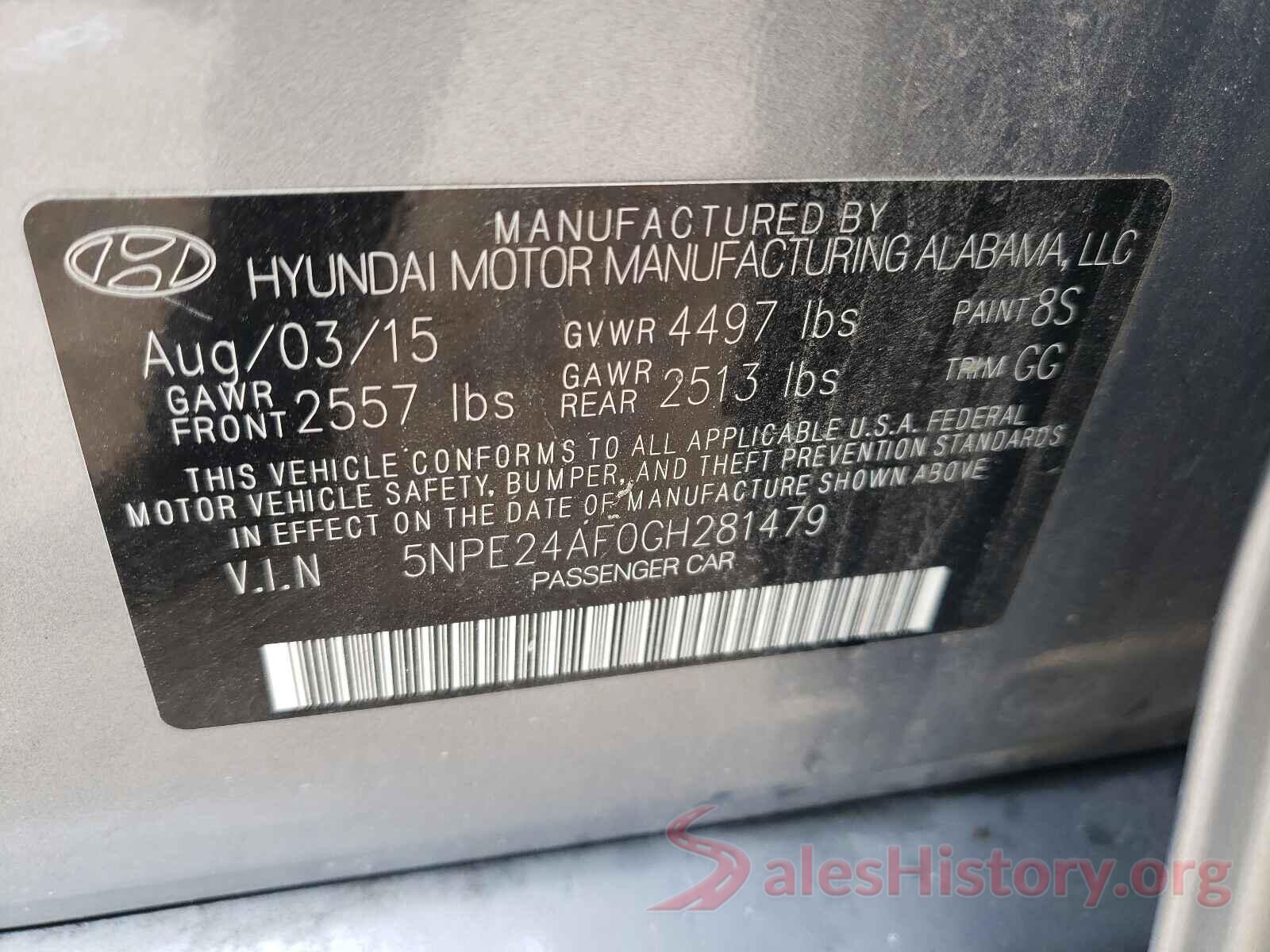 5NPE24AF0GH281479 2016 HYUNDAI SONATA