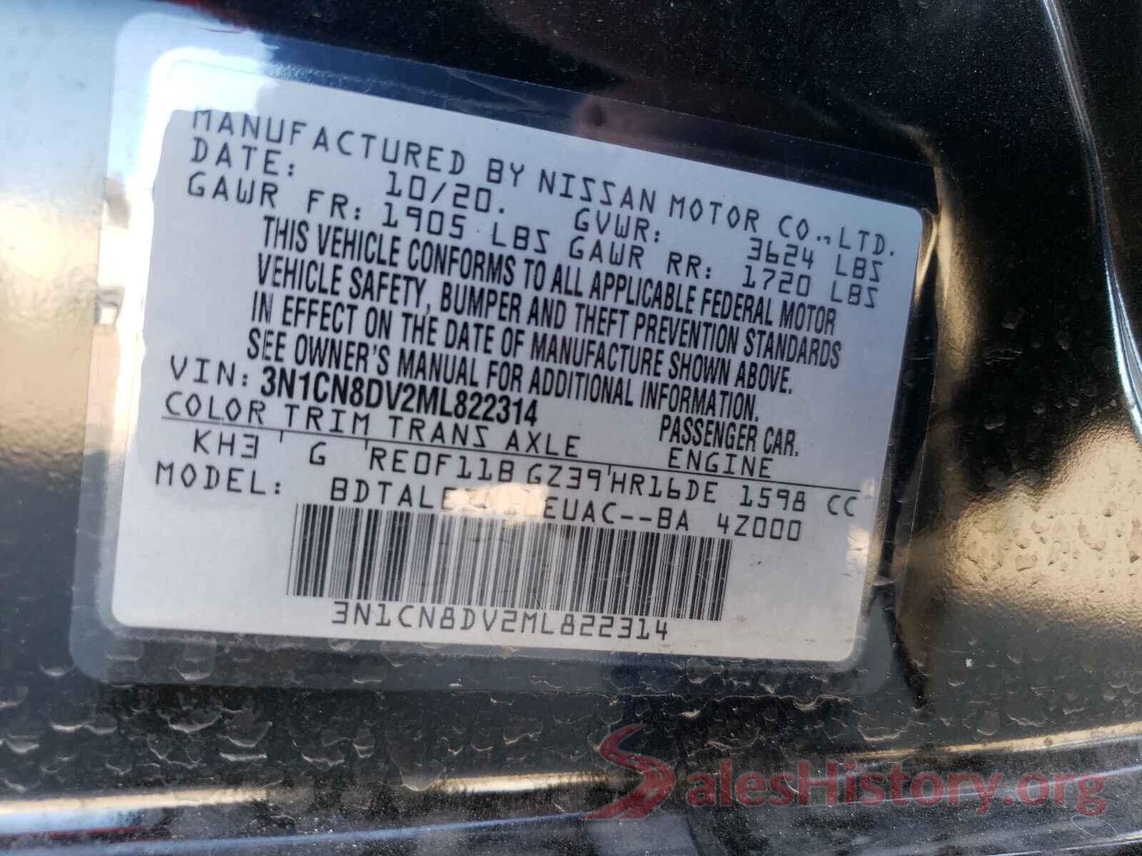 3N1CN8DV2ML822314 2021 NISSAN VERSA