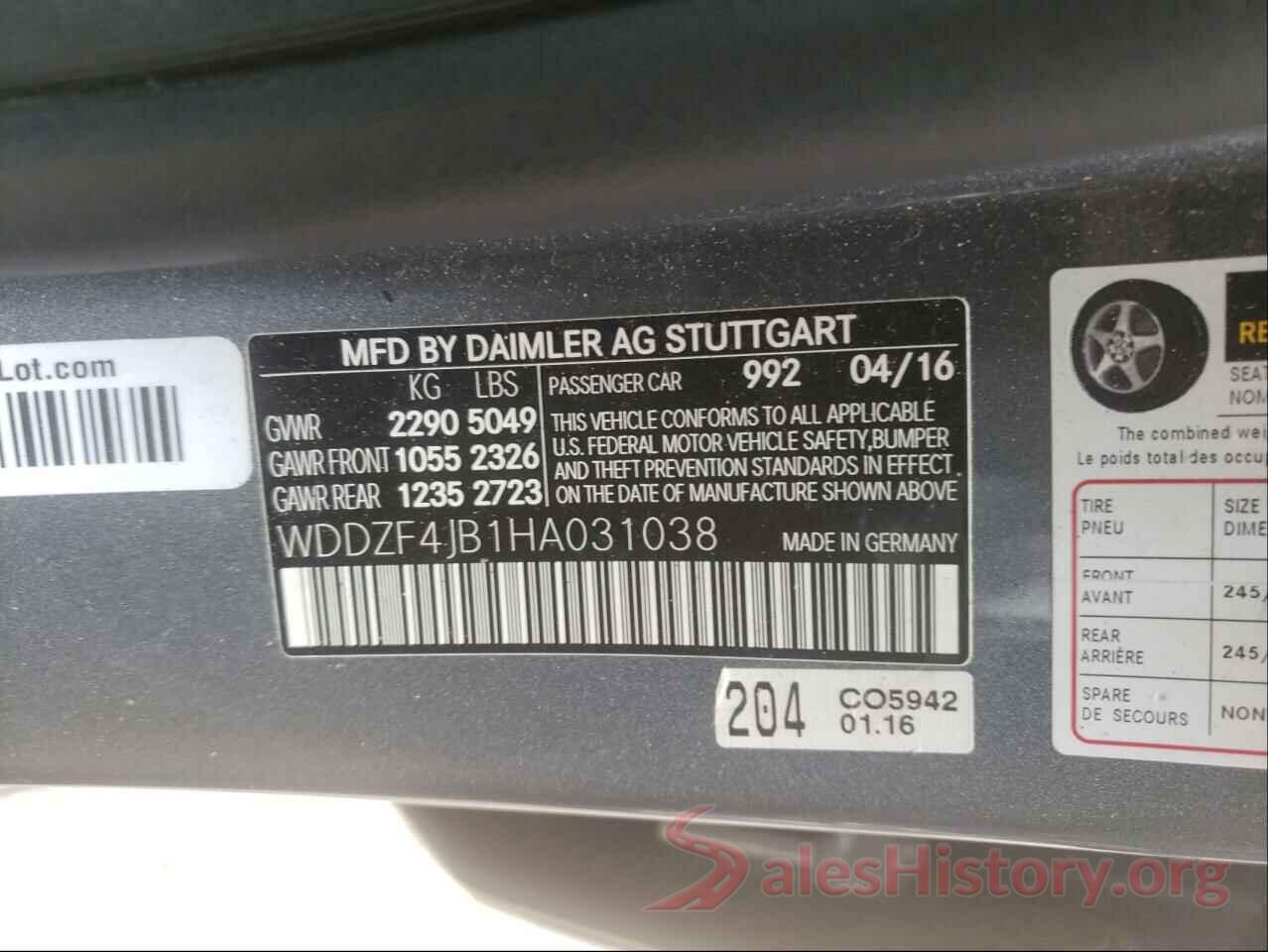 WDDZF4JB1HA031038 2017 MERCEDES-BENZ E-CLASS