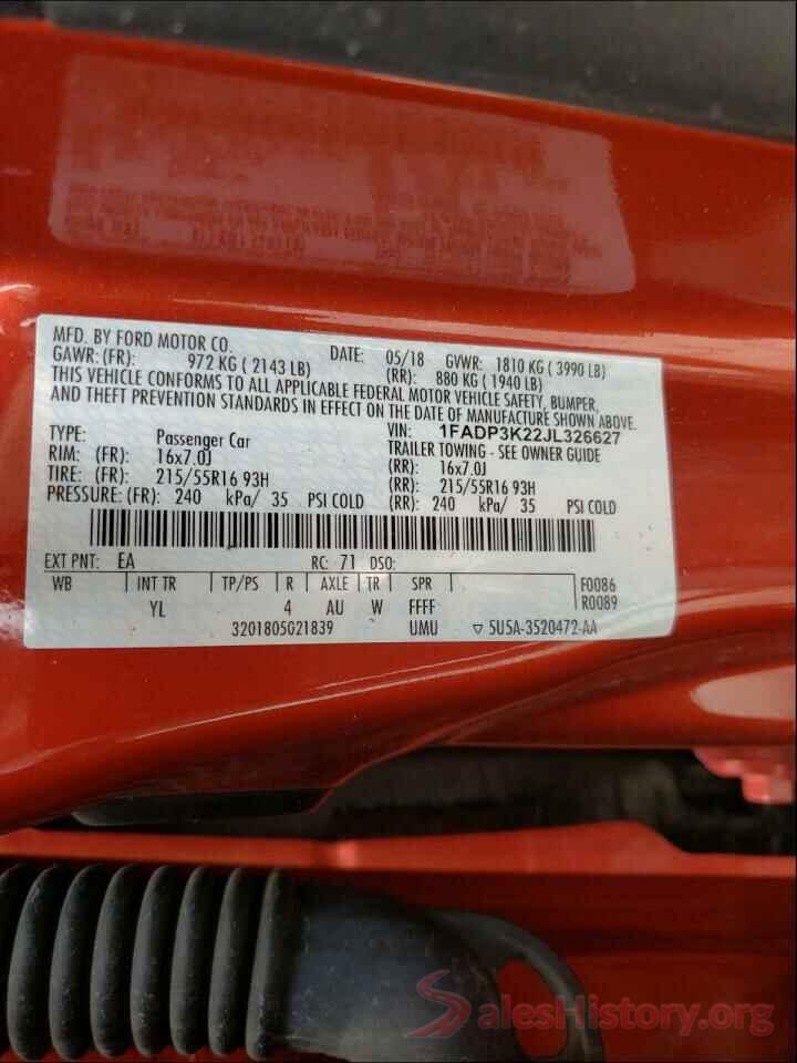 1FADP3K22JL326627 2018 FORD FOCUS