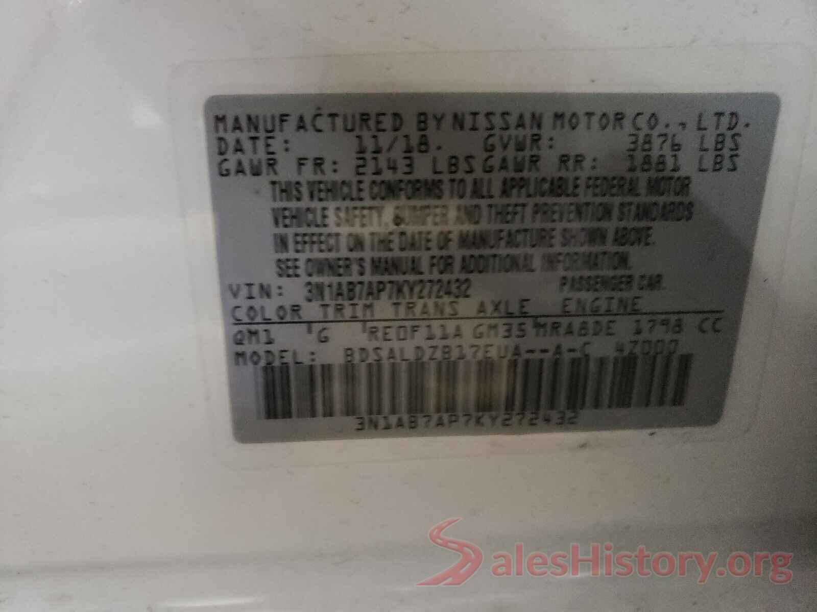 3N1AB7AP7KY272432 2019 NISSAN SENTRA