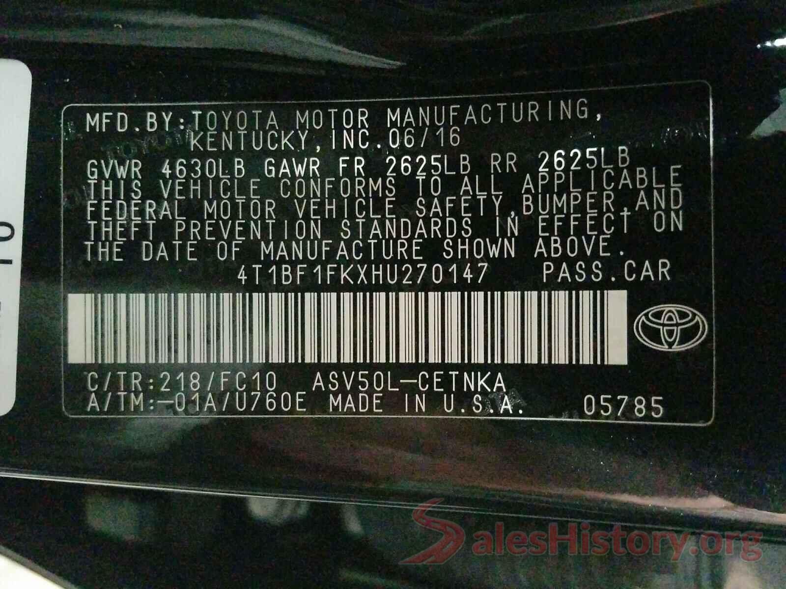 4T1BF1FKXHU270147 2017 TOYOTA CAMRY