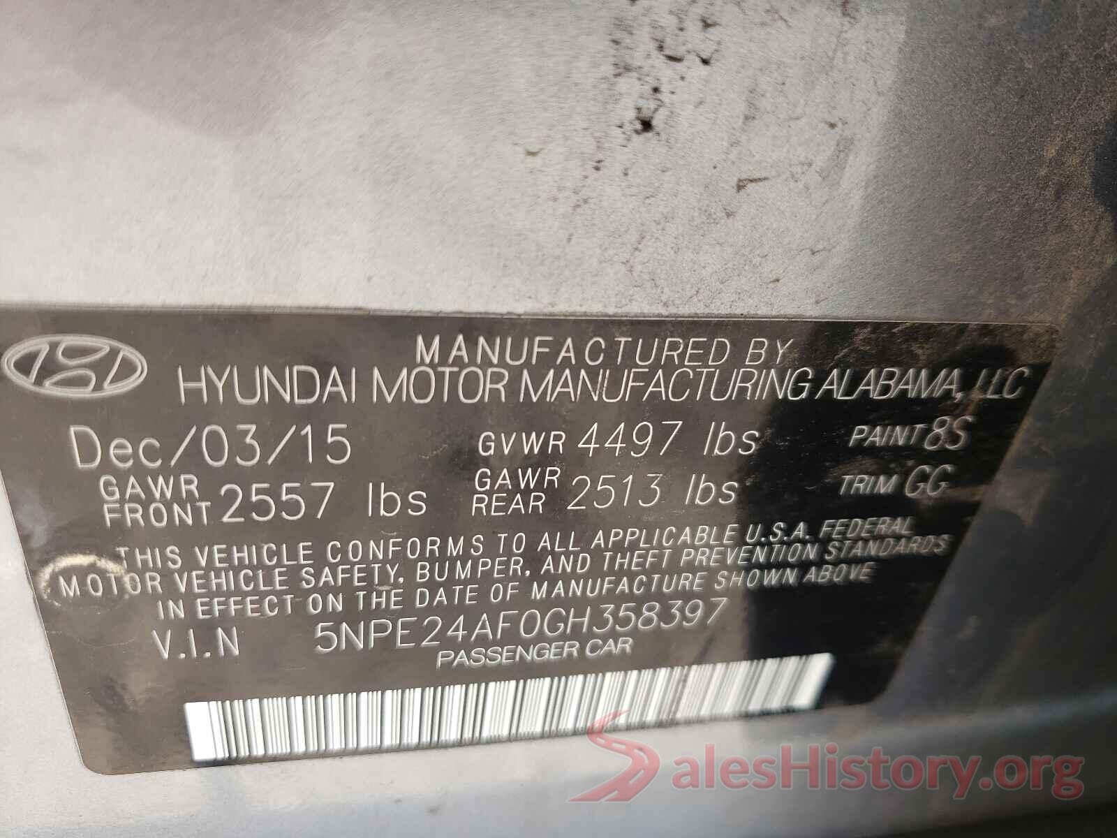 5NPE24AF0GH358397 2016 HYUNDAI SONATA