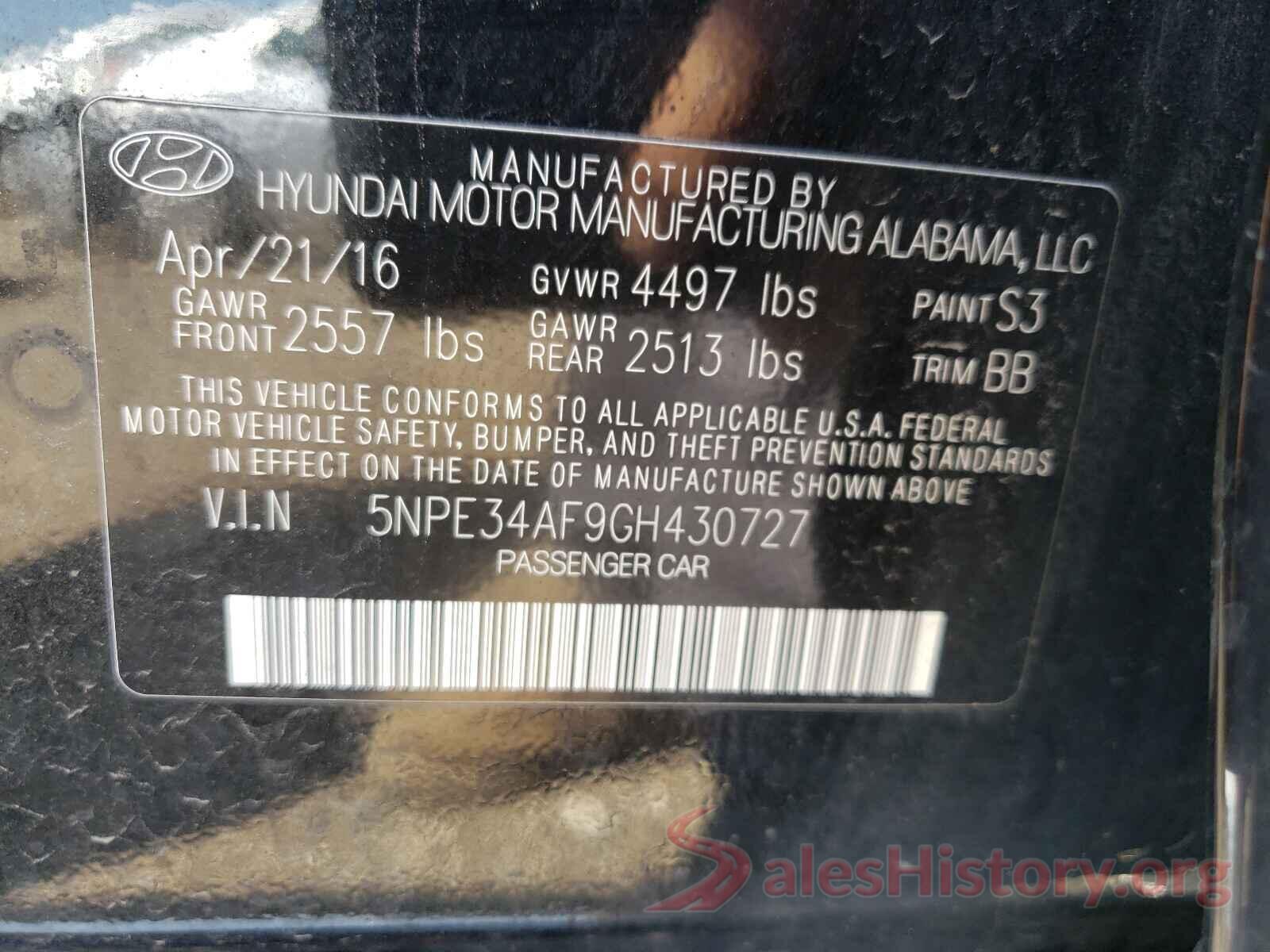 5NPE34AF9GH430727 2016 HYUNDAI SONATA