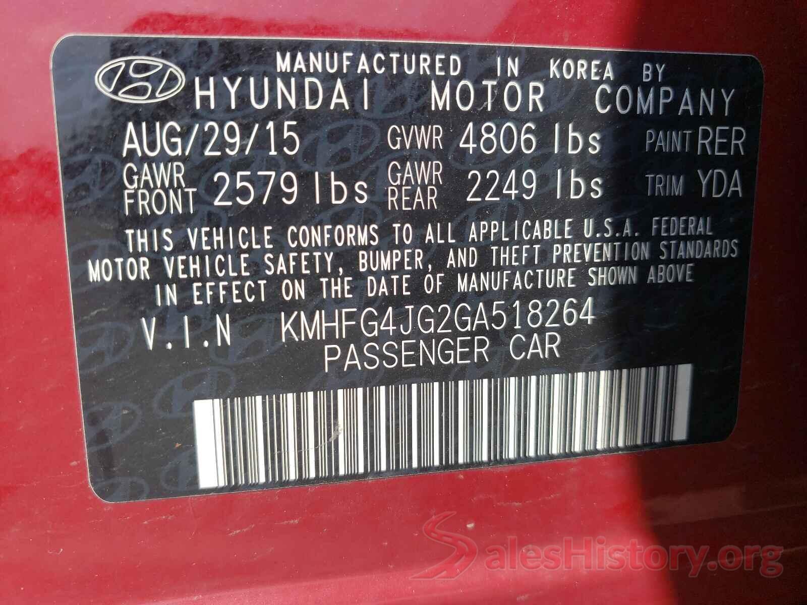 KMHFG4JG2GA518264 2016 HYUNDAI AZERA