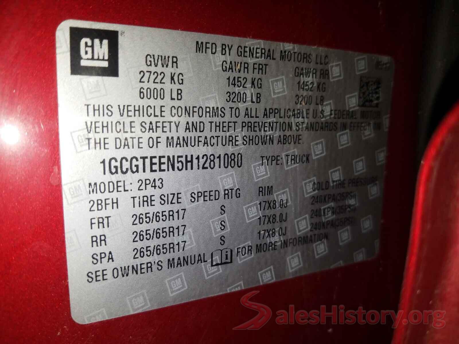 1GCGTEEN5H1281080 2017 CHEVROLET COLORADO