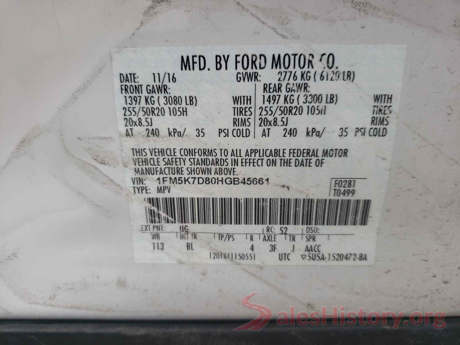 1FM5K7D80HGB45661 2017 FORD EXPLORER