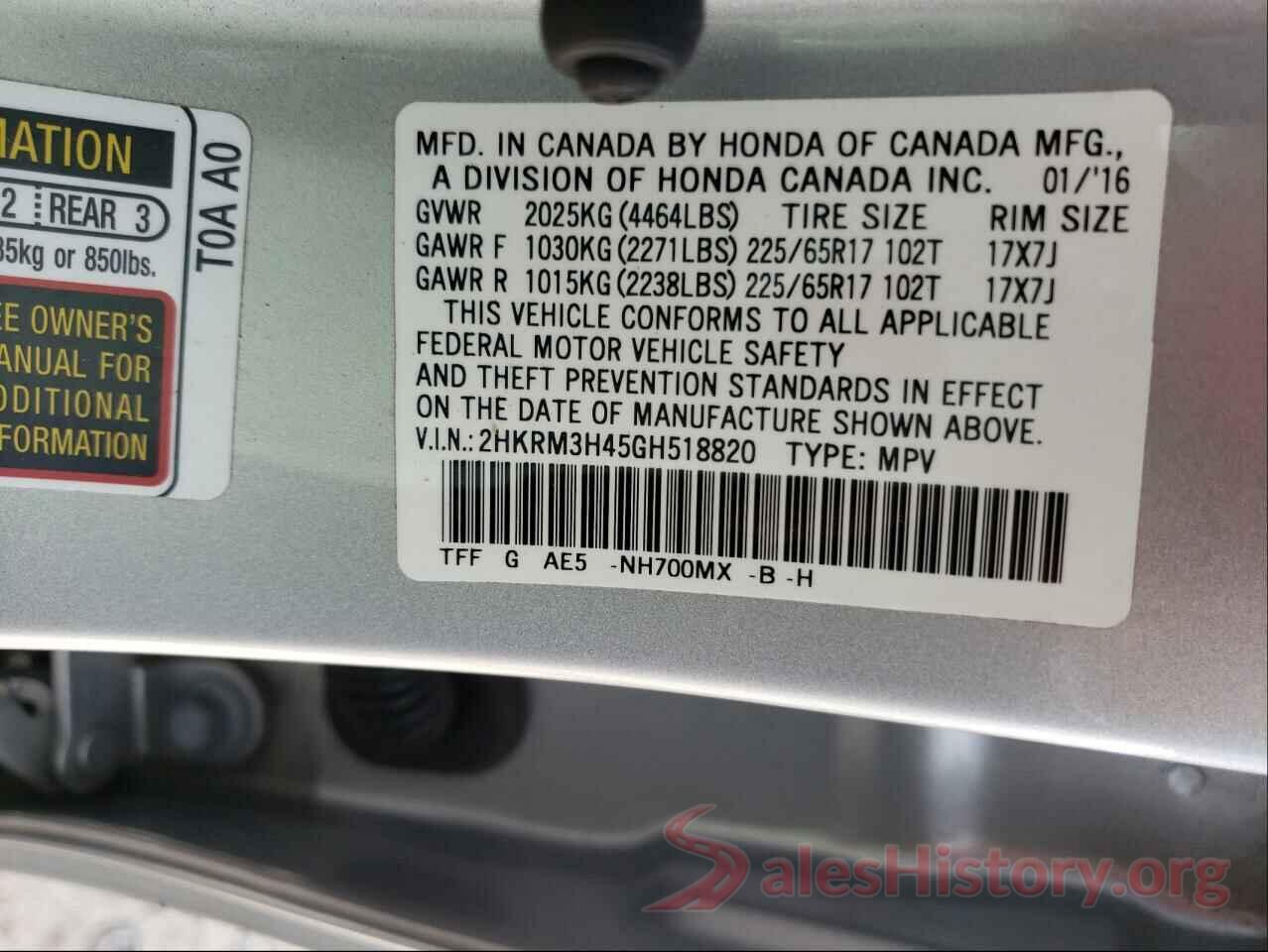 2HKRM3H45GH518820 2016 HONDA CRV