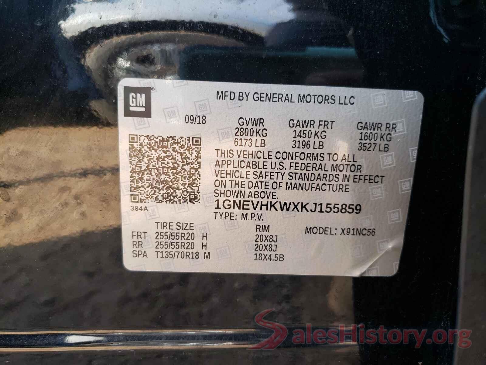 1GNEVHKWXKJ155859 2019 CHEVROLET TRAVERSE