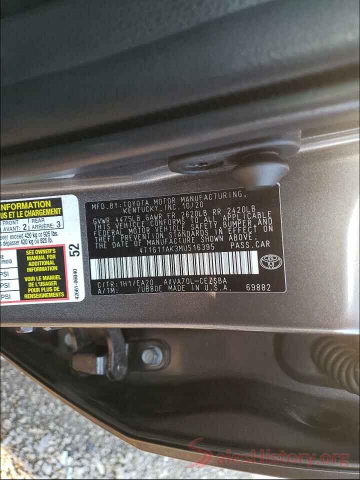 4T1G11AK3MU516395 2021 TOYOTA CAMRY