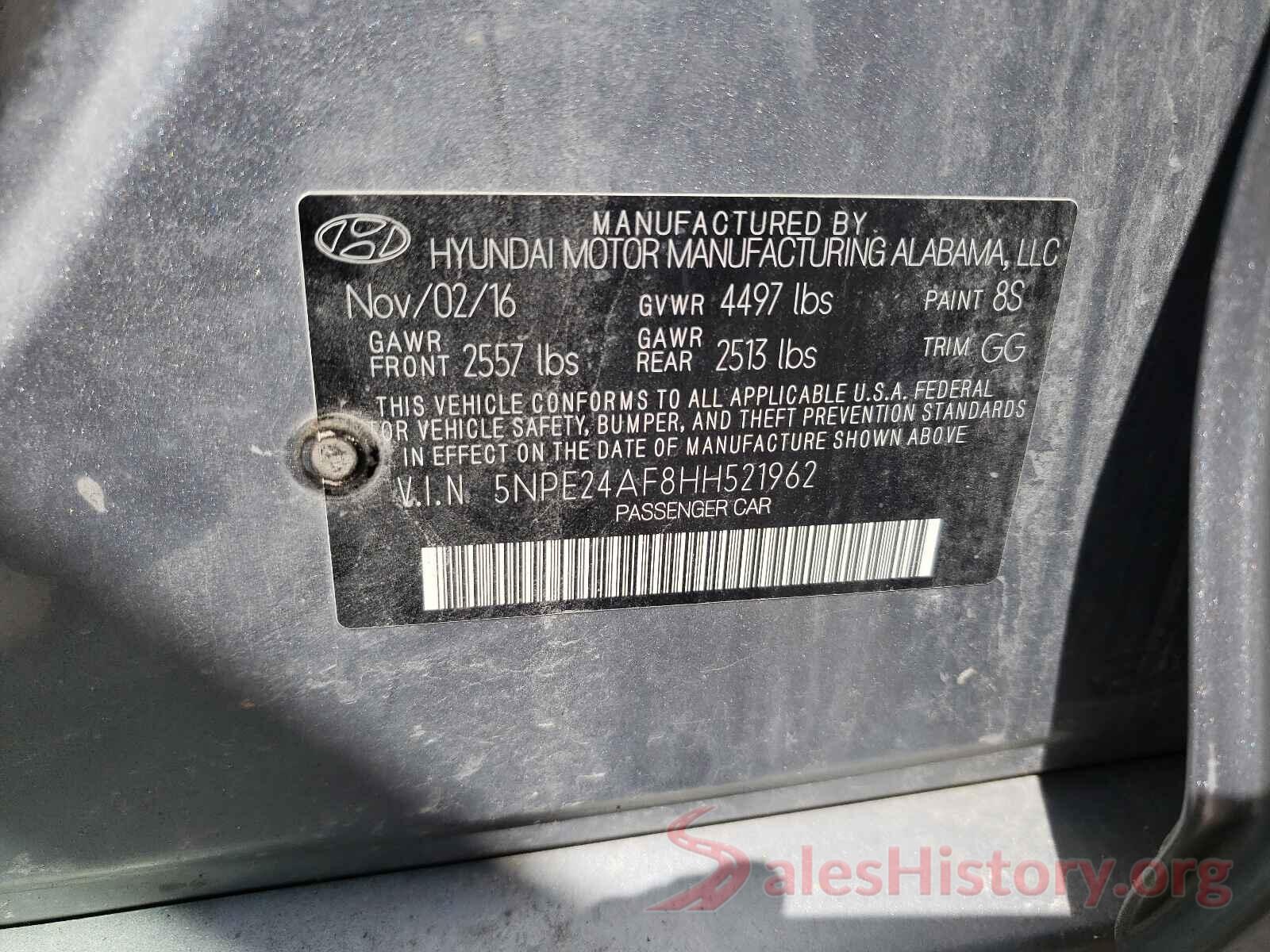 5NPE24AF8HH521962 2017 HYUNDAI SONATA