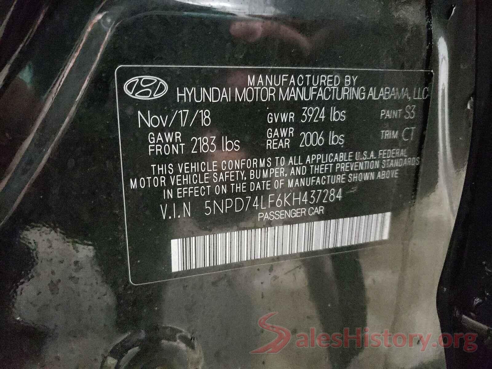 5NPD74LF6KH437284 2019 HYUNDAI ELANTRA