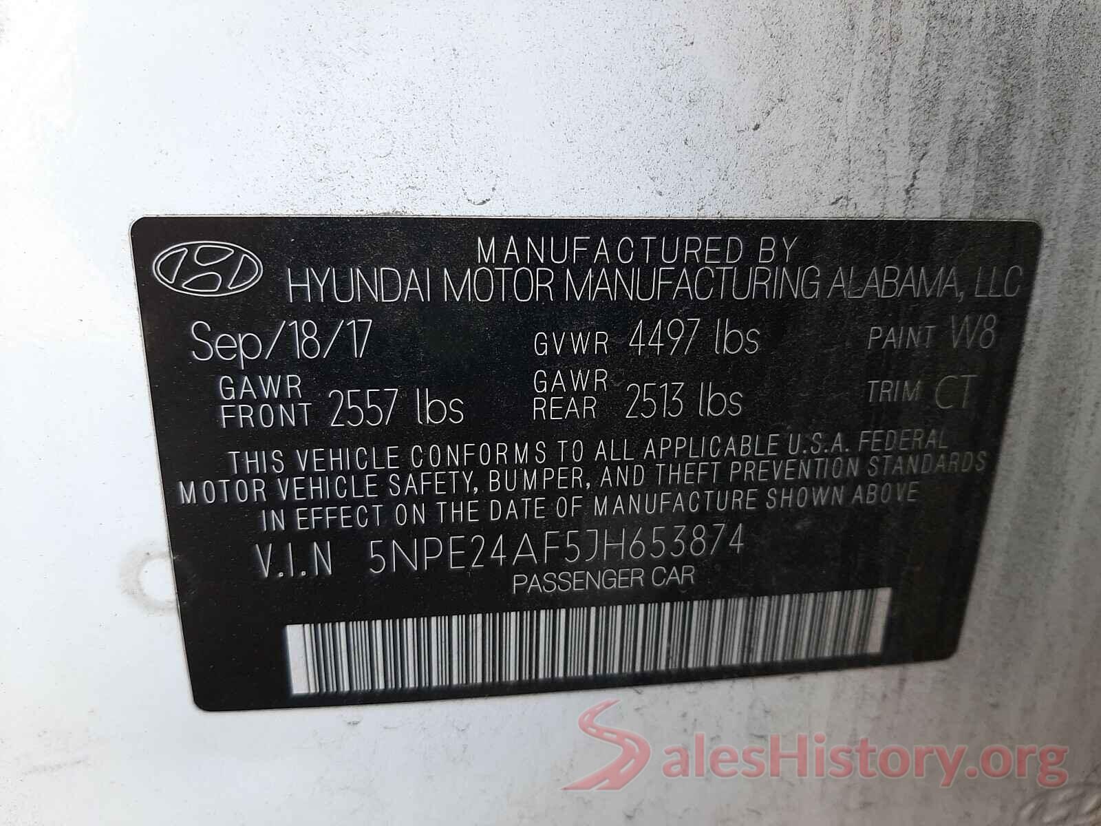 5NPE24AF5JH653874 2018 HYUNDAI SONATA