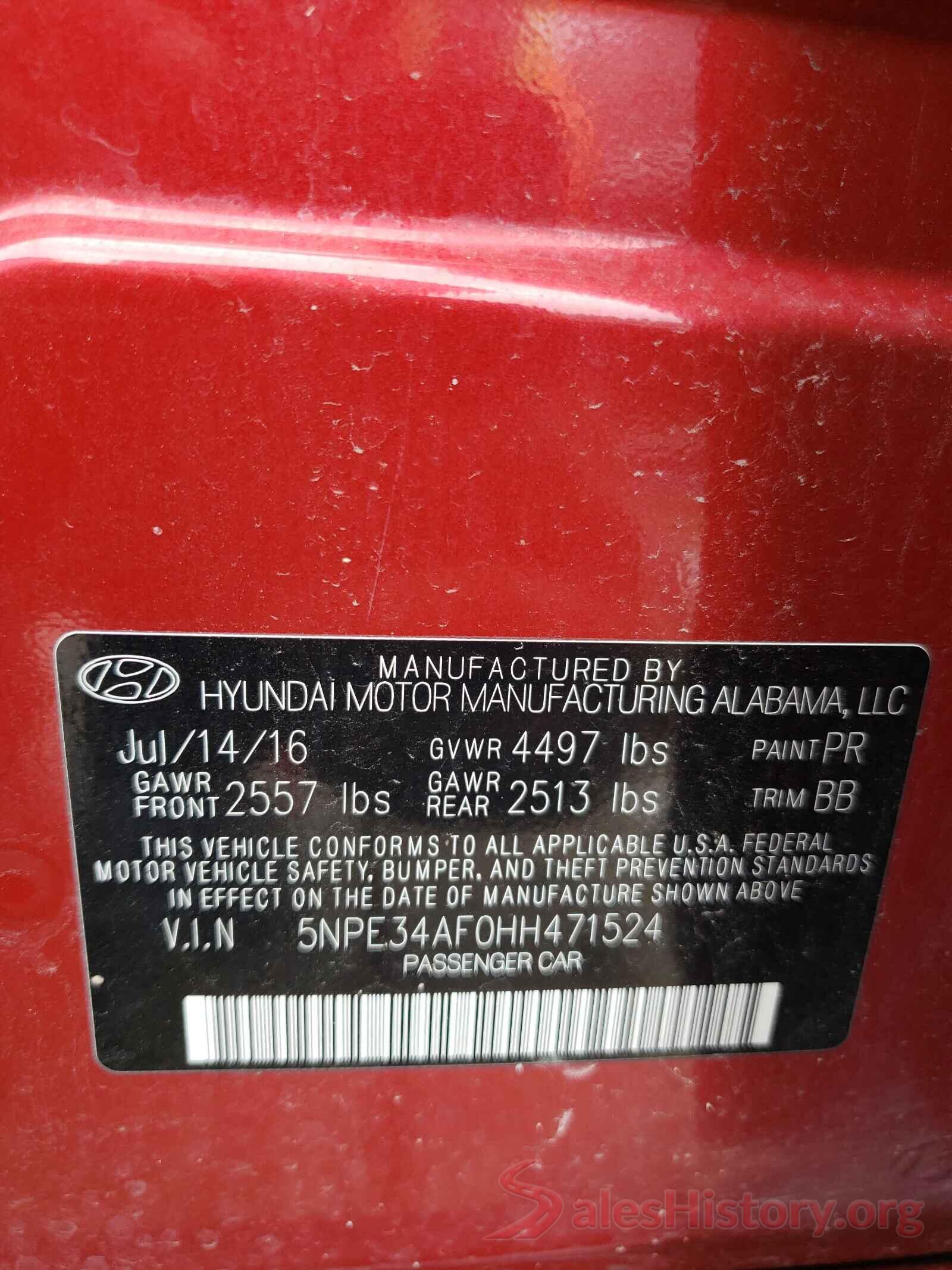 5NPE34AF0HH471524 2017 HYUNDAI SONATA