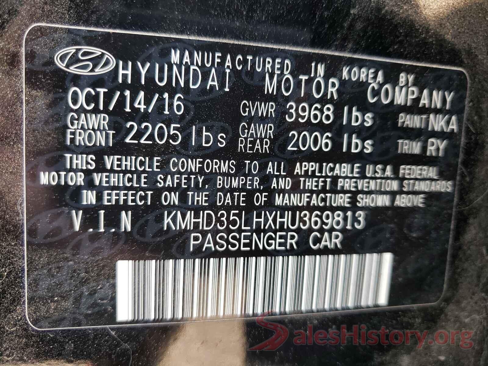 KMHD35LHXHU369813 2017 HYUNDAI ELANTRA