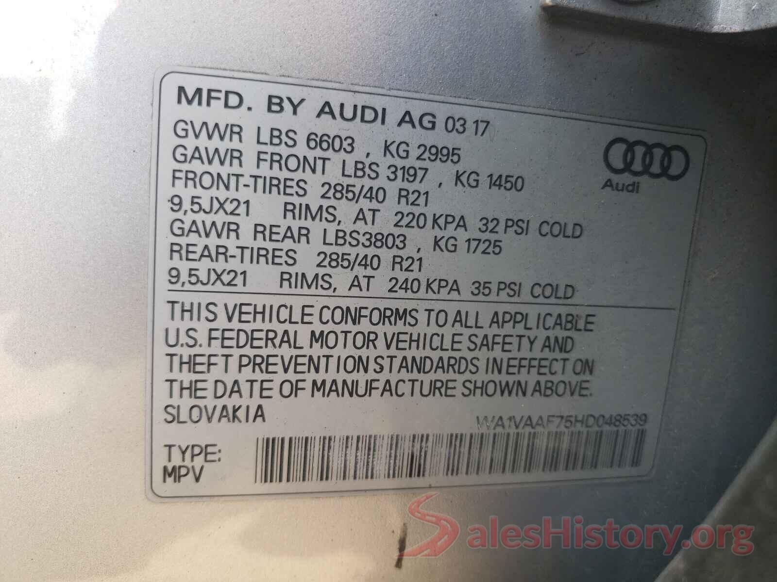 WA1VAAF75HD048539 2017 AUDI Q7