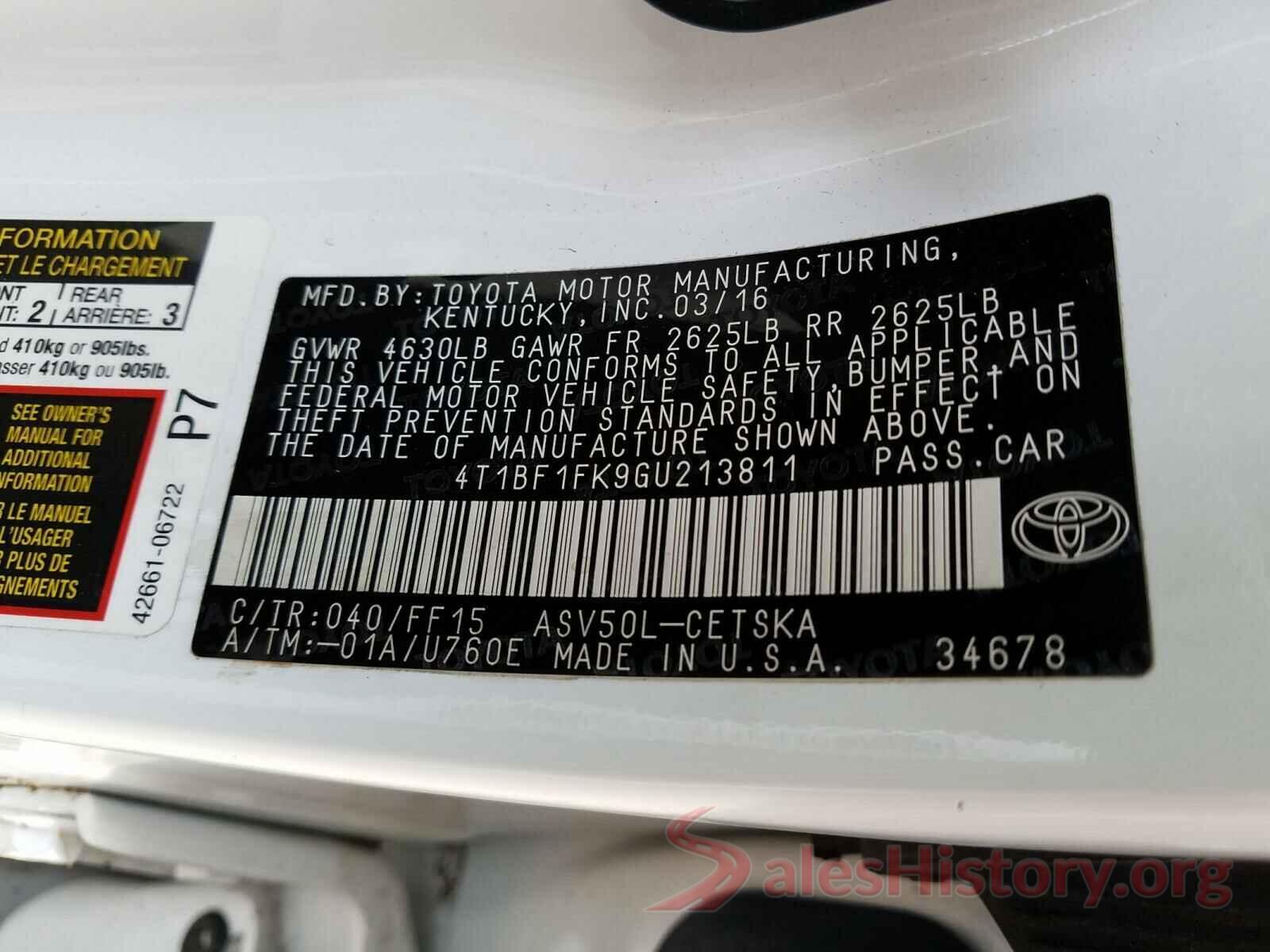 4T1BF1FK9GU213811 2016 TOYOTA CAMRY