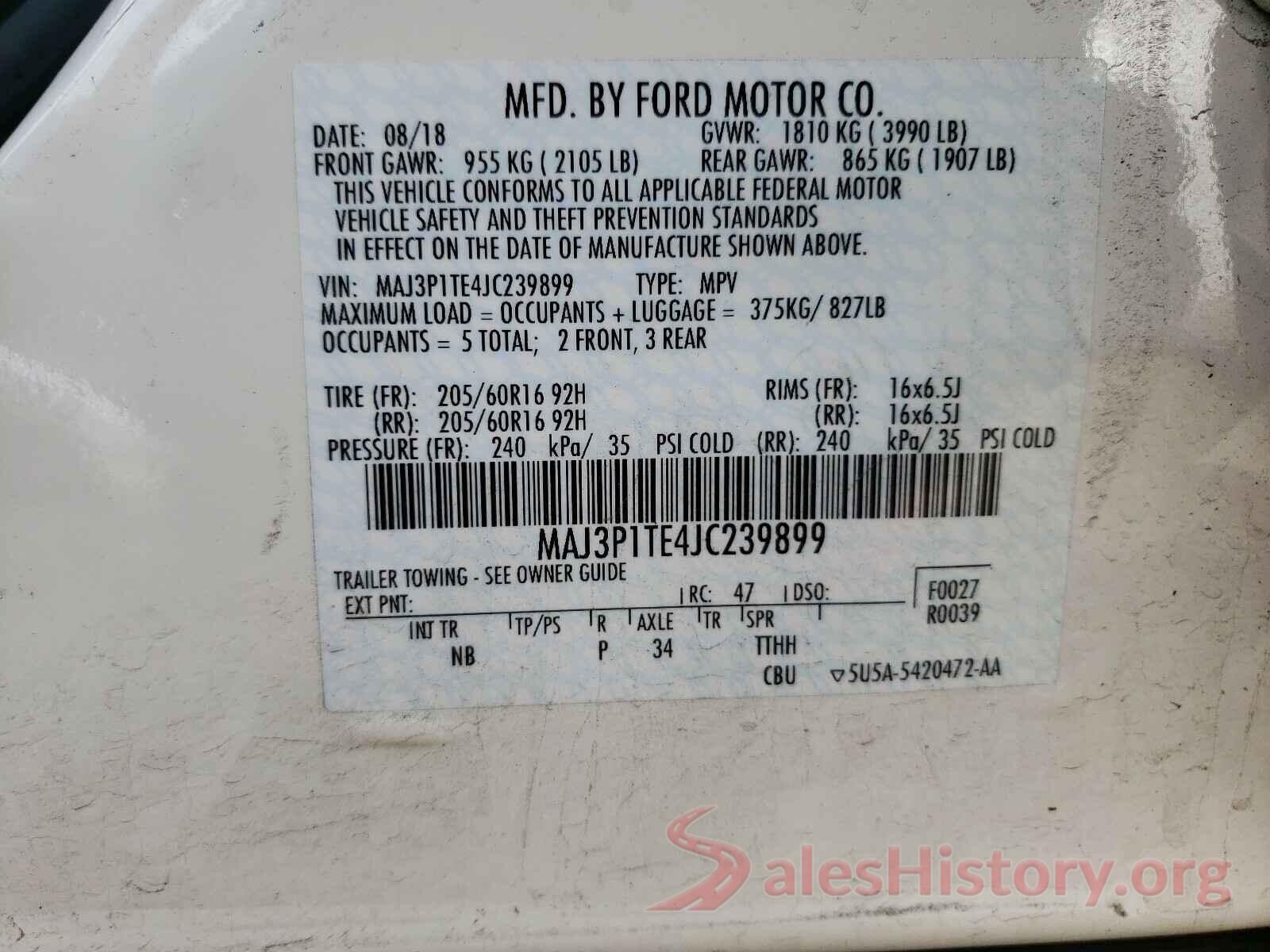 MAJ3P1TE4JC239899 2018 FORD ALL OTHER