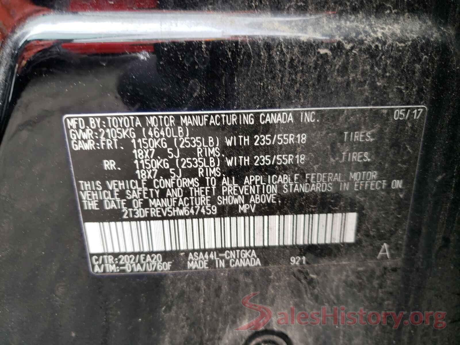 2T3DFREV5HW647459 2017 TOYOTA RAV4