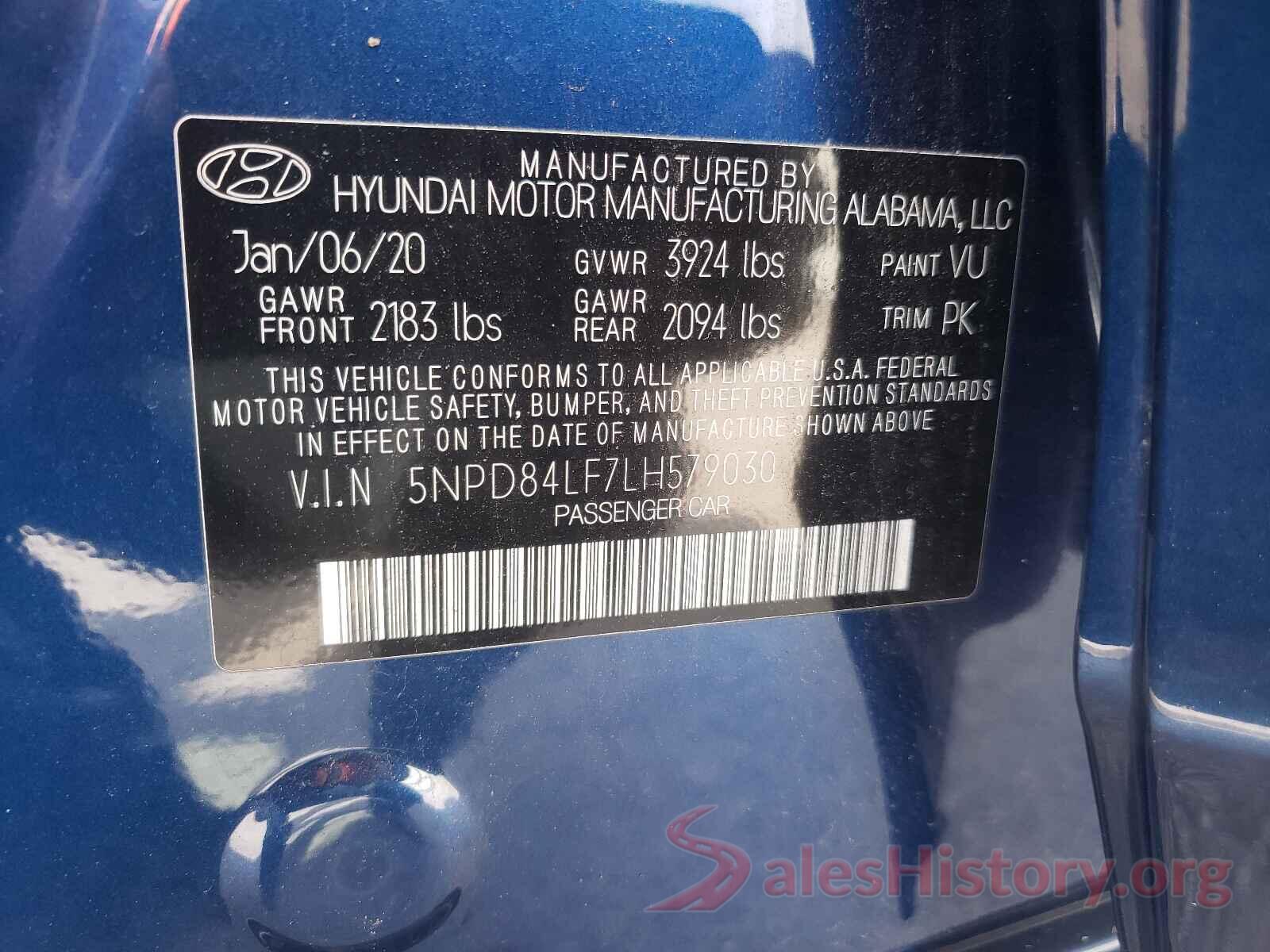 5NPD84LF7LH579030 2020 HYUNDAI ELANTRA