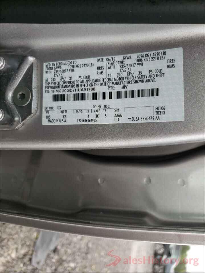 1FMCU0GD7HUA91780 2017 FORD ESCAPE