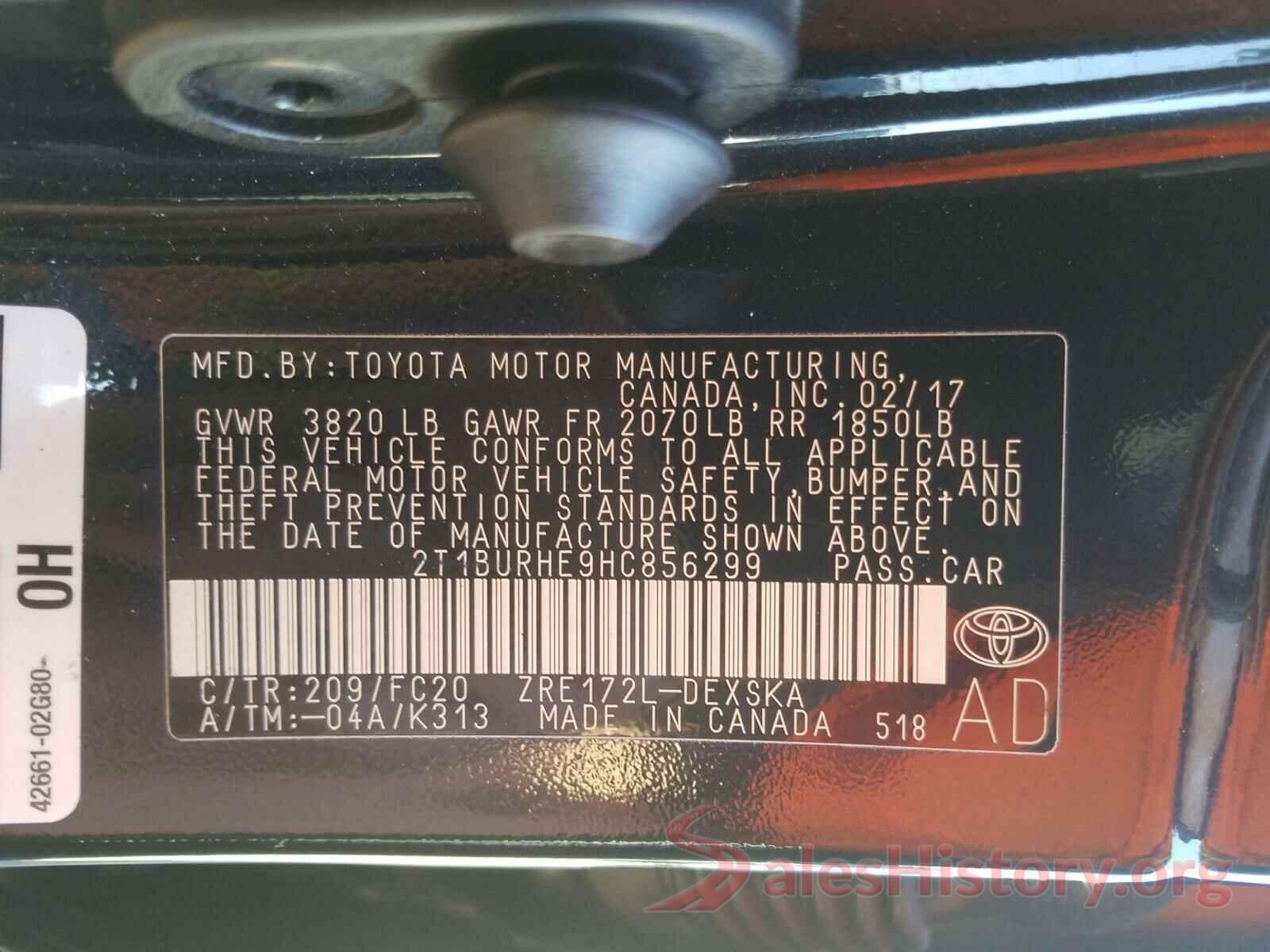 2T1BURHE9HC856299 2017 TOYOTA COROLLA