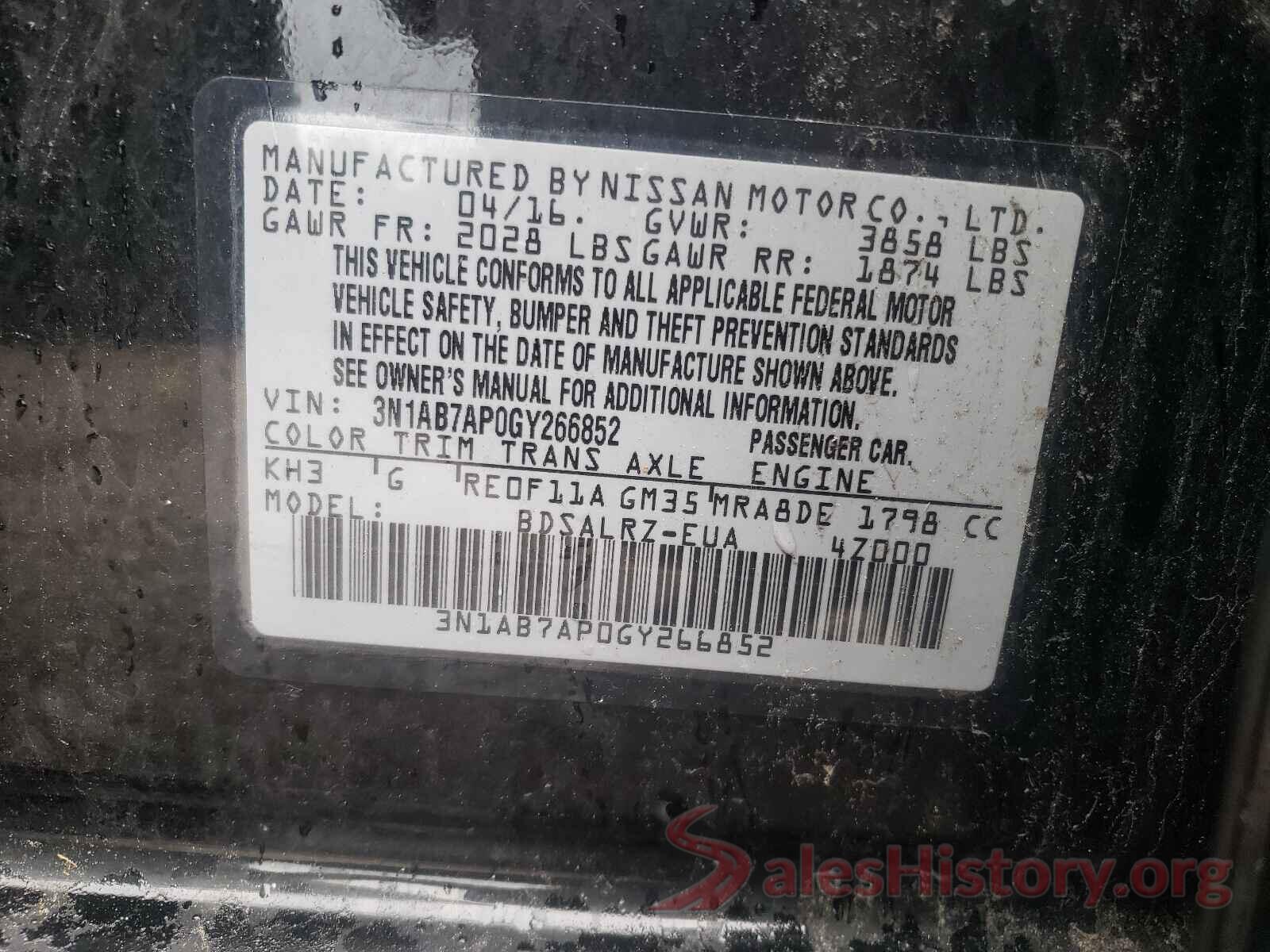 3N1AB7AP0GY266852 2016 NISSAN SENTRA