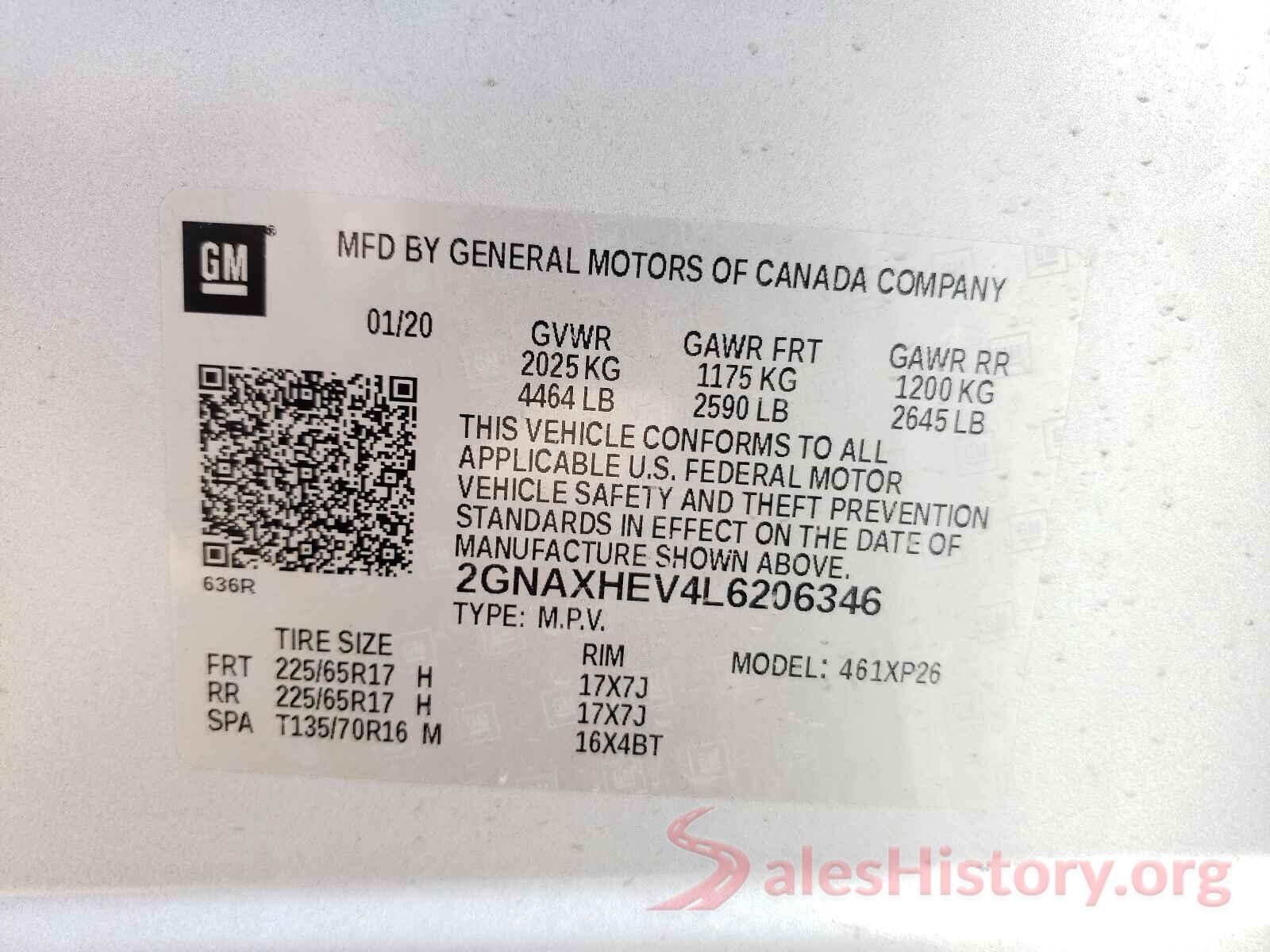 2GNAXHEV4L6206346 2020 CHEVROLET EQUINOX