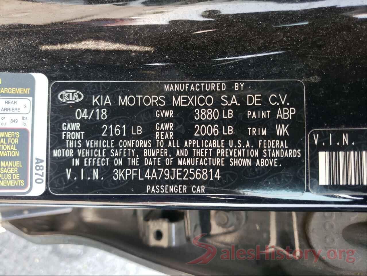 3KPFL4A79JE256814 2018 KIA FORTE