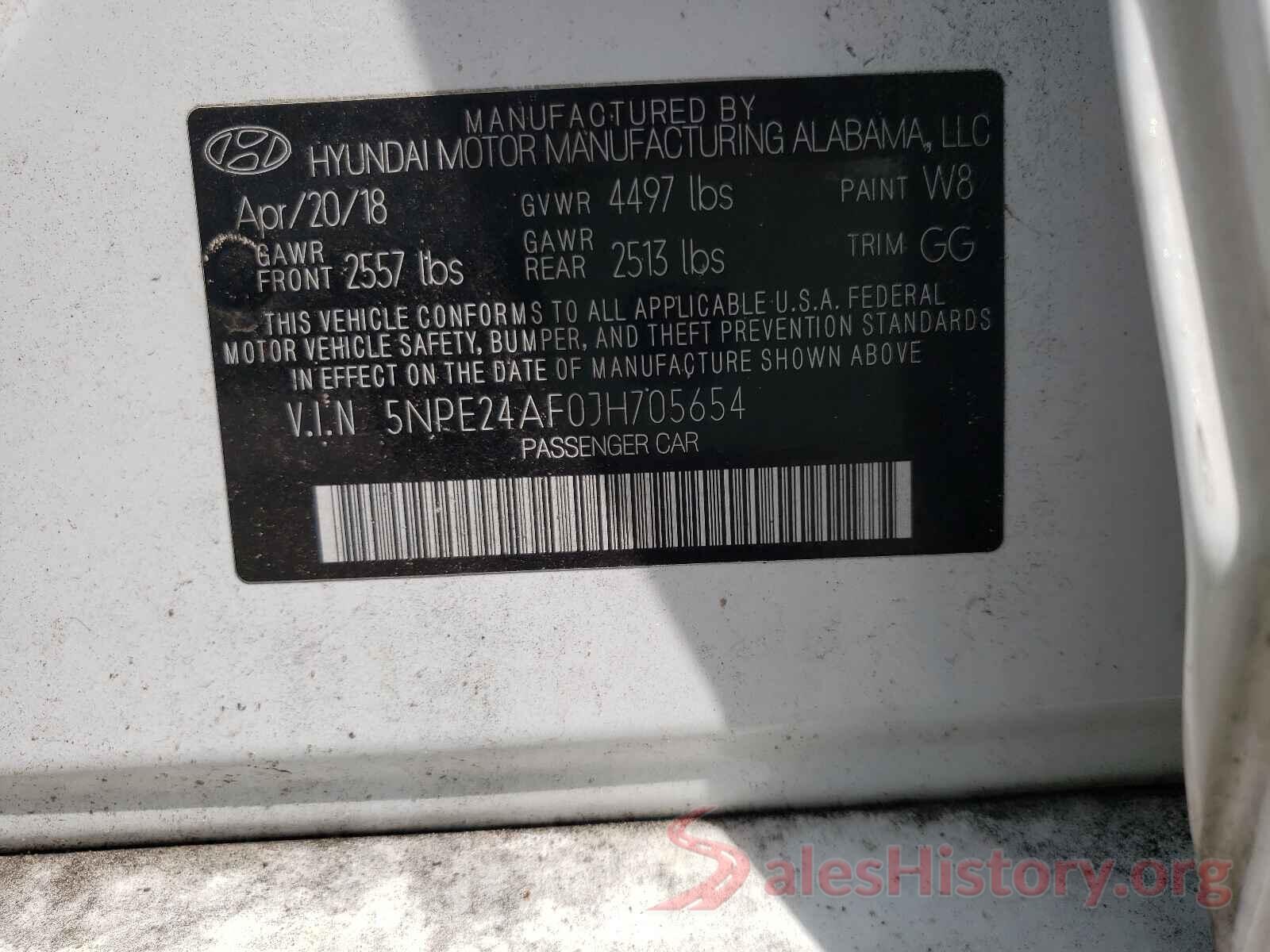 5NPE24AF0JH705654 2018 HYUNDAI SONATA