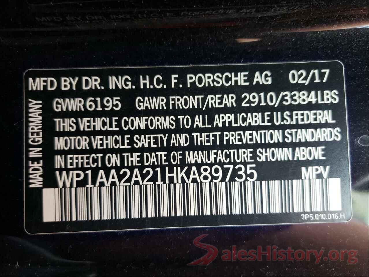 WP1AA2A21HKA89735 2017 PORSCHE CAYENNE