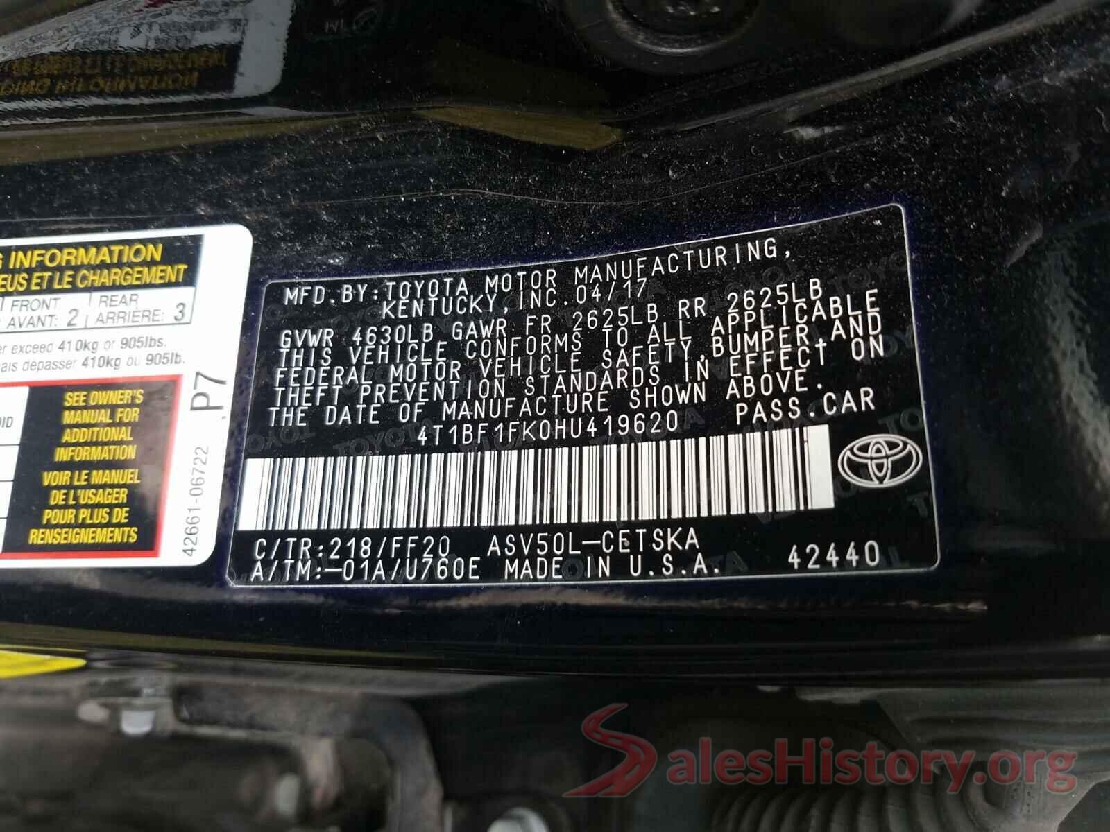 4T1BF1FK0HU419620 2017 TOYOTA CAMRY